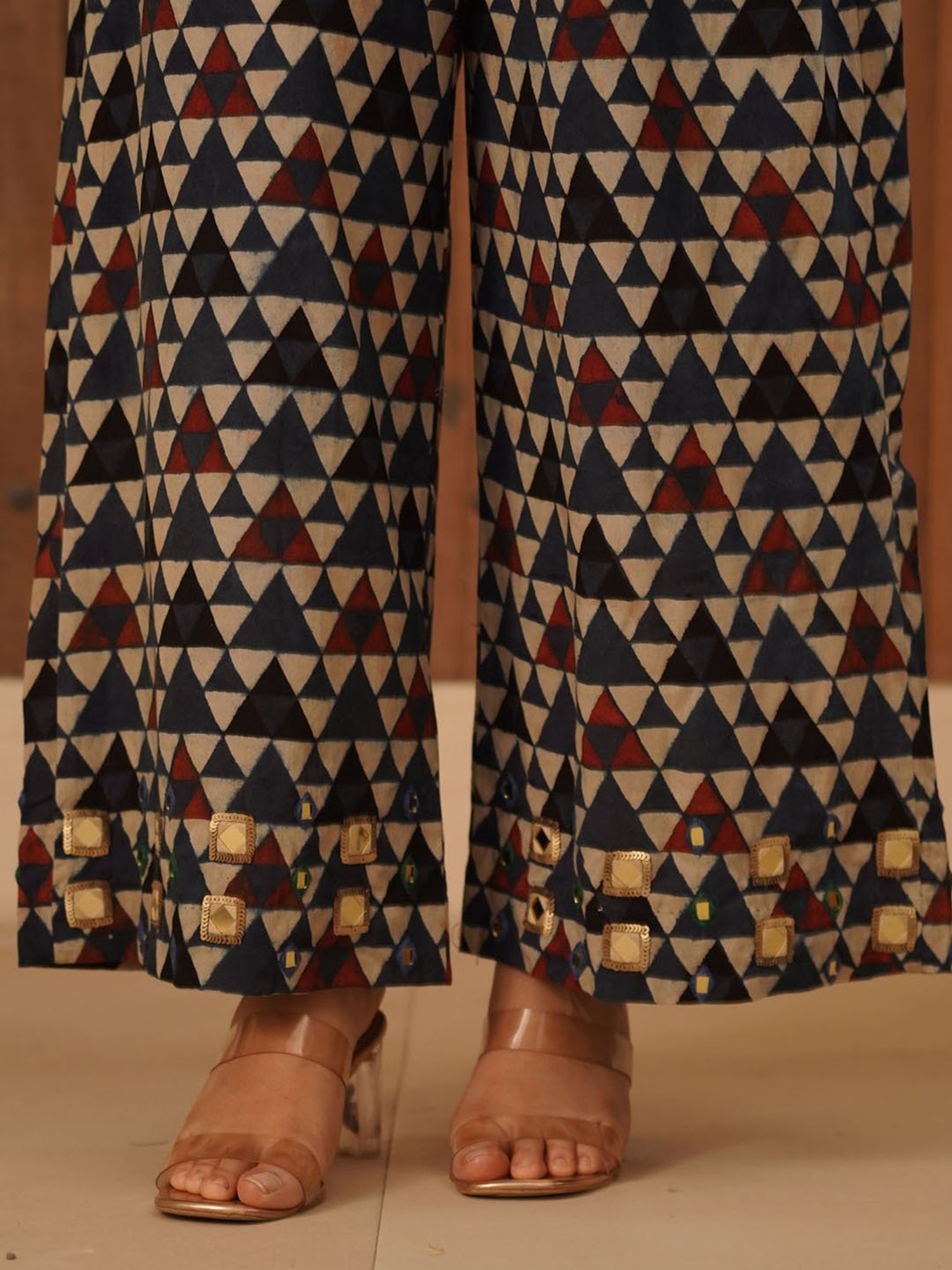 Love Chic Ajrakh Cotton Palazzo with hand embroidery