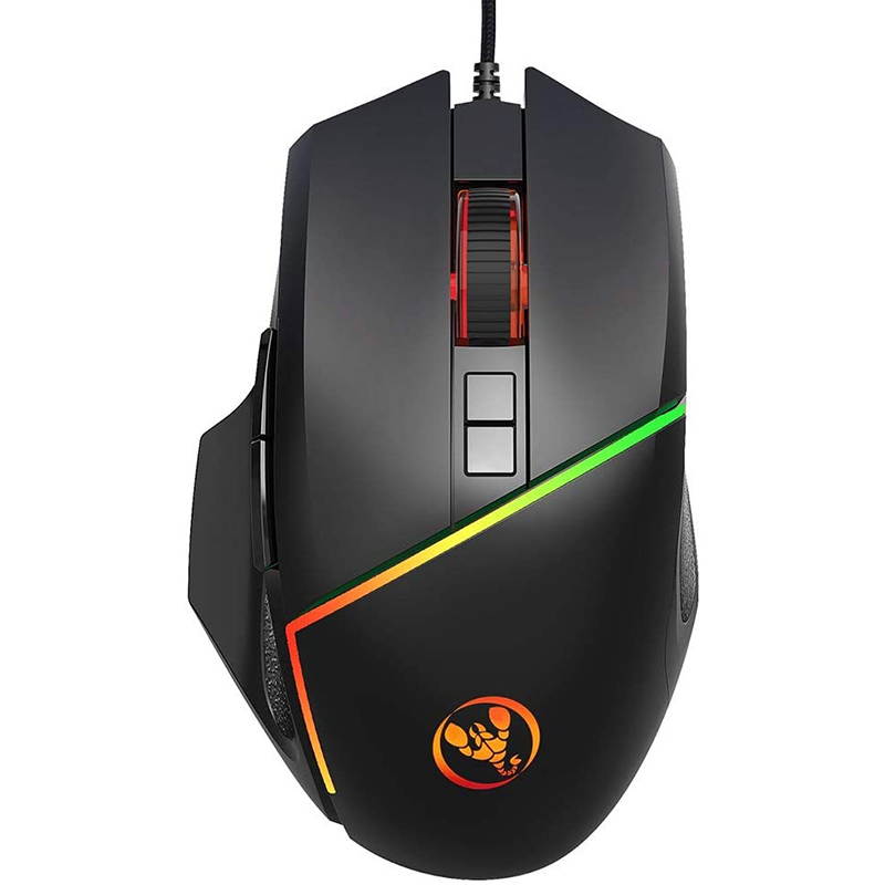 Gaming Mice Wired, Grip Ergonomic Optical PC Computer Gaming Mice with Shooting Button for Laptops, 7 Programmable Buttons, RGB with 7 Backlit 6400 DPI Adjustable for Windows PC Gamers (Black)