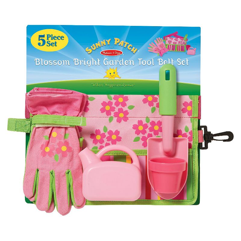 Melissa & Doug Sunny Patch Blossom Bright Garden Tool Belt Set With Gloves, Trowel, Watering Can, and Pot