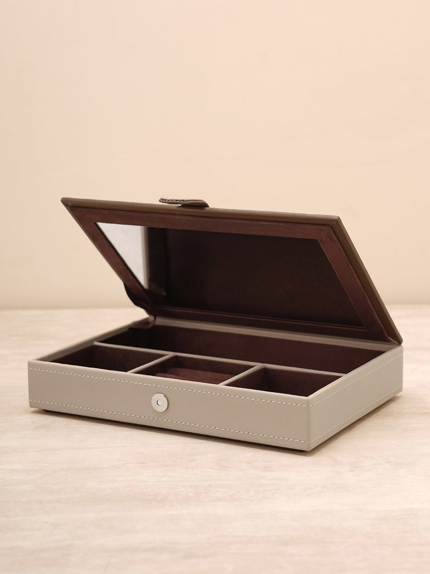 Pure Home and Living Beige Leather Solid Jewellery Organiser