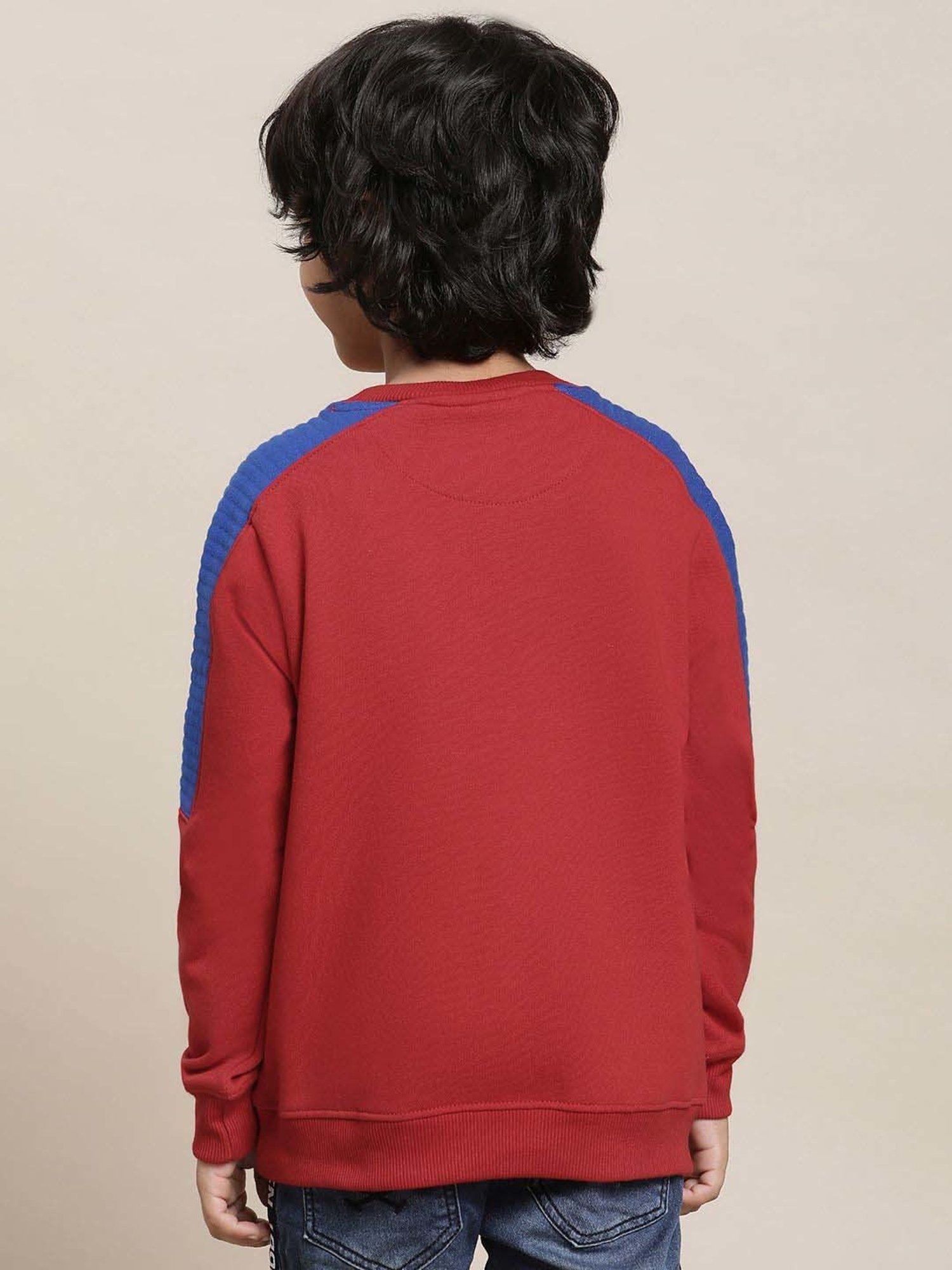 Kidsville Maroon & Blue Cotton Printed Full Sleeves Sweatshirt