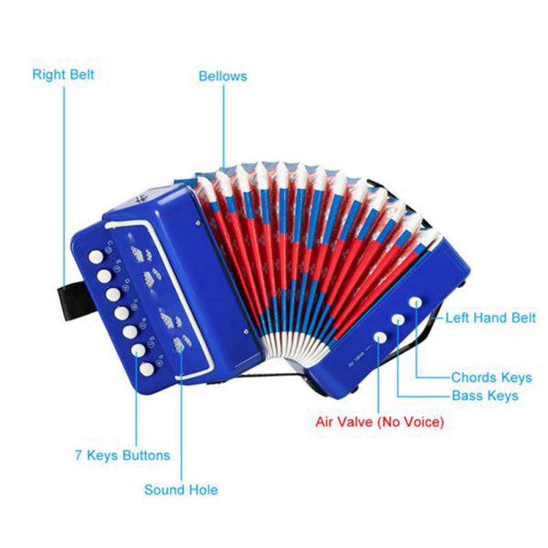 7-Key 2 Bass Kids Accordion Children's Mini Musical Instrument Easy to Learn Music Blue