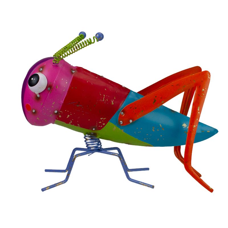 Darice 10.6" Multicolored Iron Weathered Grasshopper Outside Garden Decoration