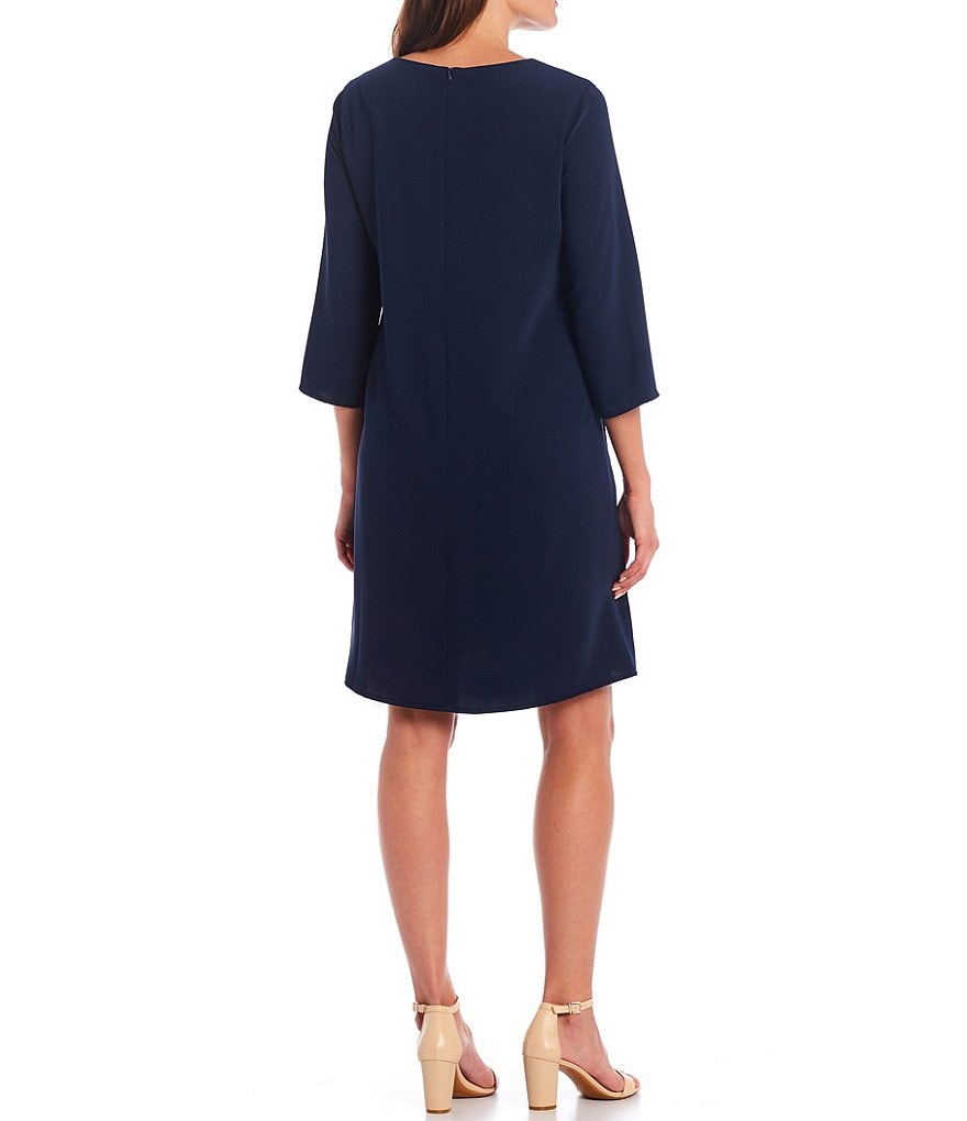 Caroline Rose Matte Crepe Crew Neck 3/4 Sleeve Shift Dress