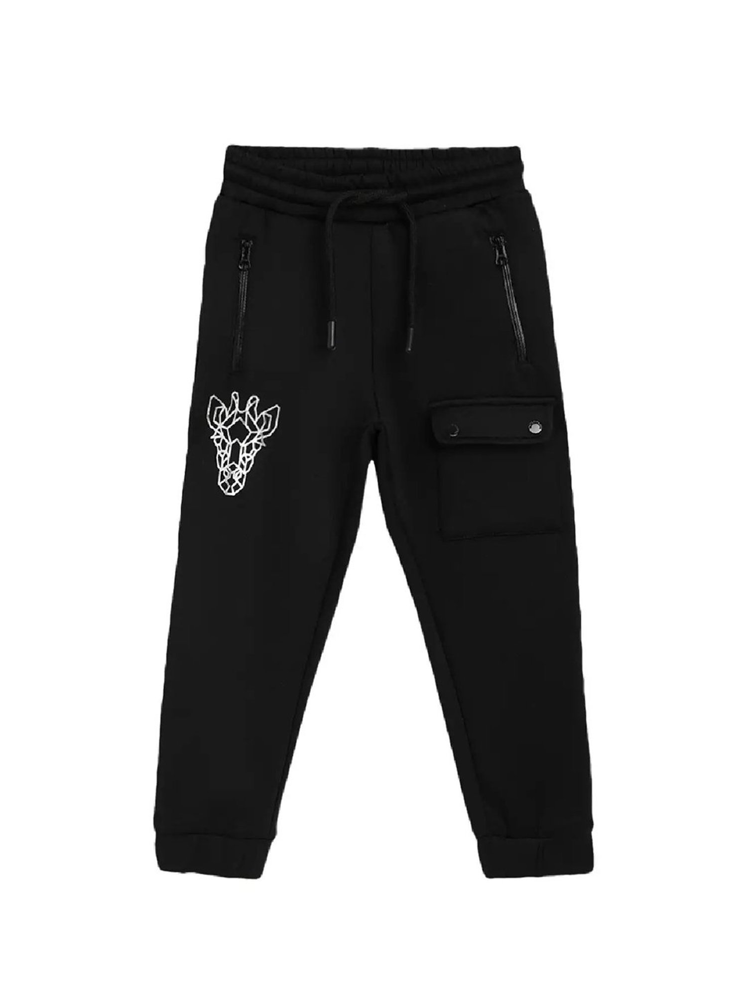 Blue Giraffe Boys Black Solid Trackpants