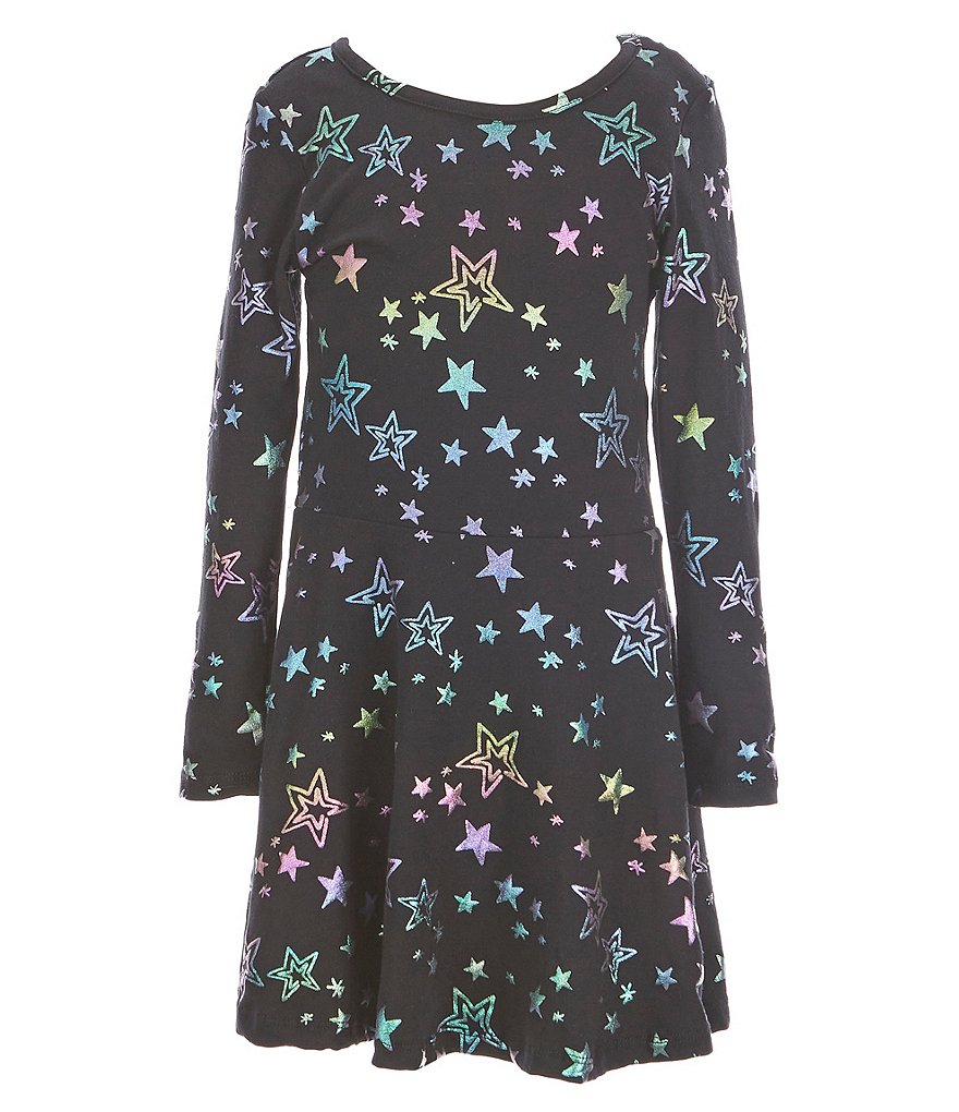 Flapdoodles Little Girls 4-6X Long-Sleeve Allover Multi-Foil Print Knit Skater Dress