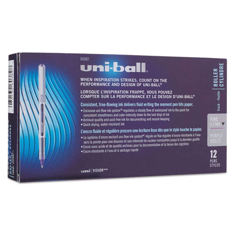 uni-ball Vision Roller Ball Stick Waterproof Pen Majestic Purple Ink Fine Dozen 60382