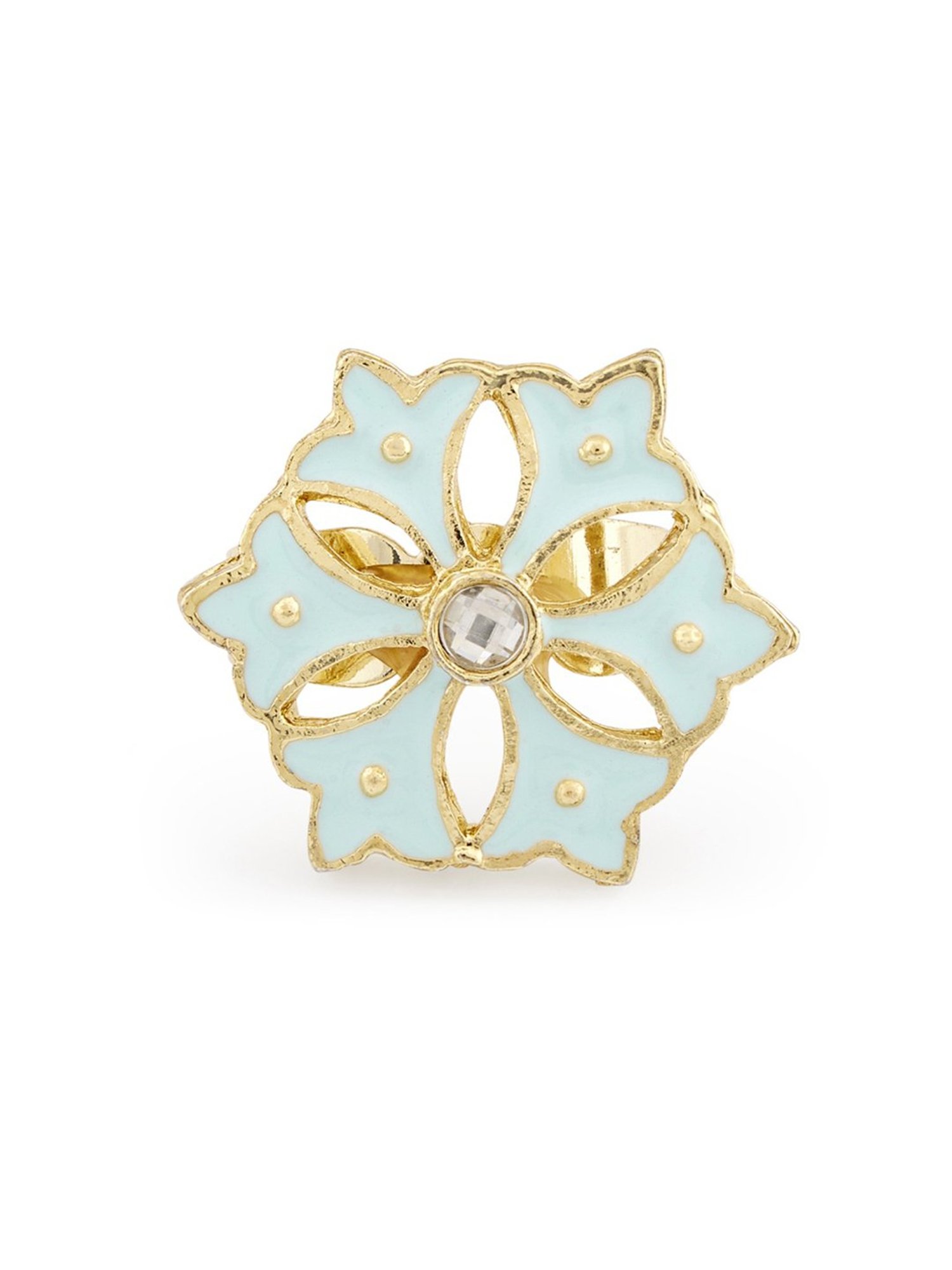 Zaveri Pearls Turquoise Meenakari Multistrand Kundan Necklace, Earring & Ring Set