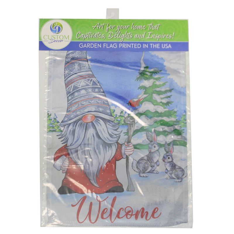 Home & Garden 17.75" Winter Gnome Bunnies Red Bird Custom Decor  -  Flags
