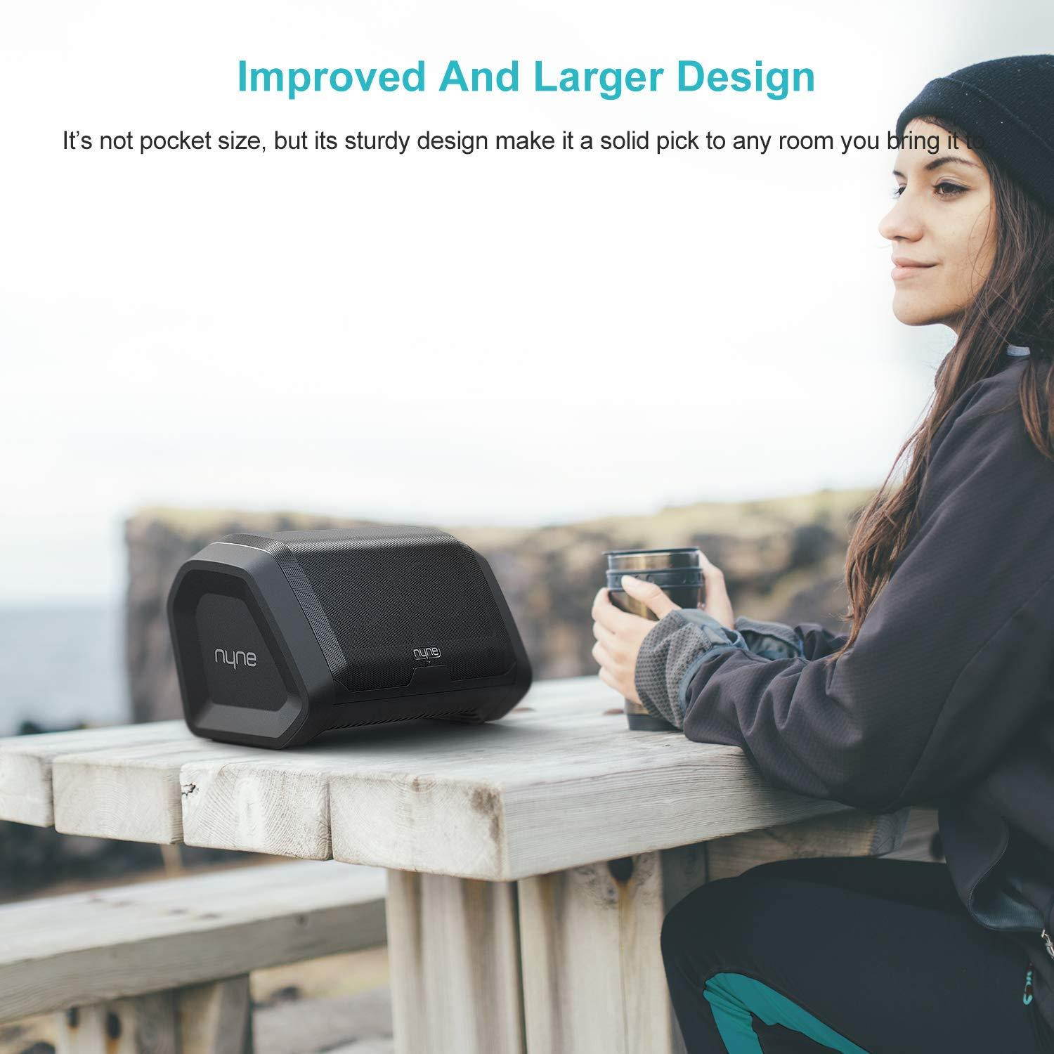 NYNE Punch Portable Wireless Bluetooth Speakers 4.2 Waterproof IP67, 20 Hours Play-time, 100 ft Range,Stereo Pairing, Durable and Loud Speakers Compatible iPhone/Samsung, Outdoor/Beach/Travel,Black