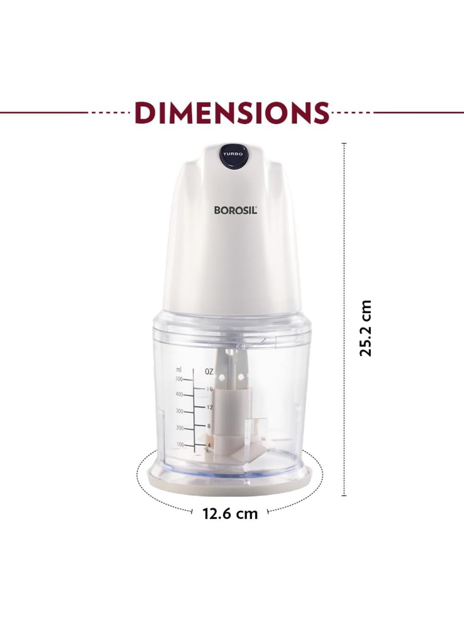 Borosil Chef Delite&iquest;Electric Chopper 260W with Stainless Steel Blades (White)