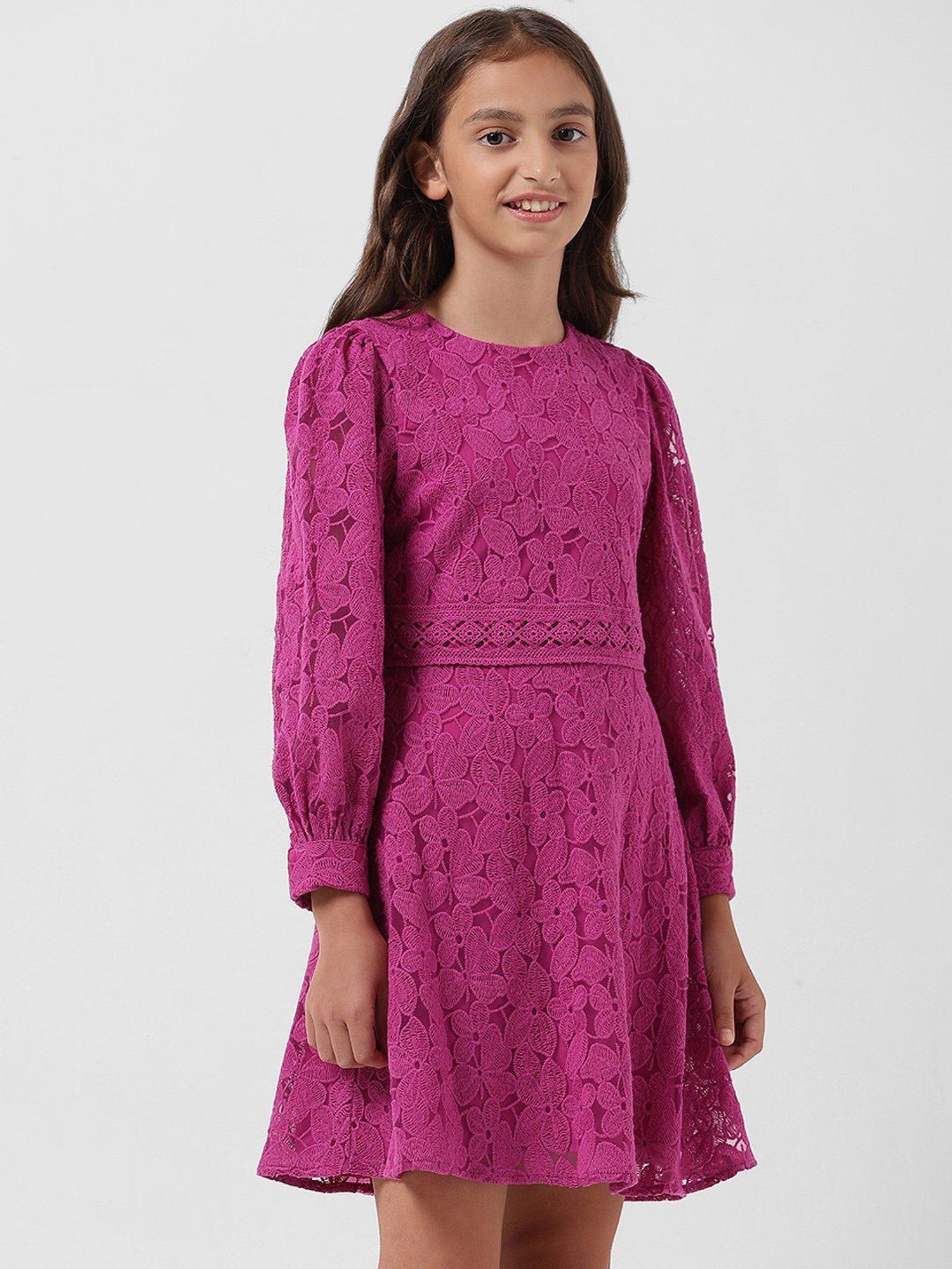 VERO MODA GIRL Purple Embroidered Full Sleeves Dress