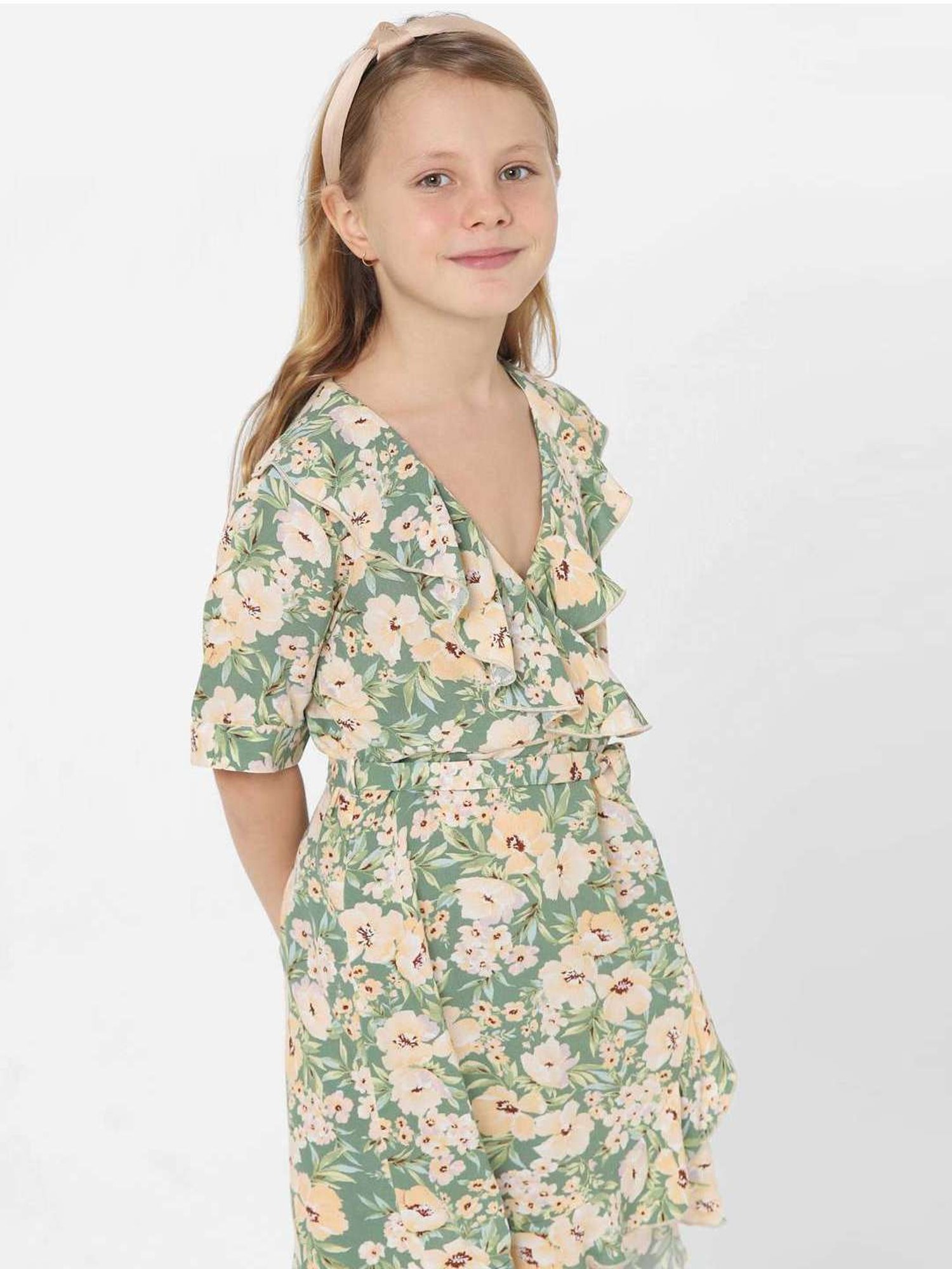 KIDS ONLY Green & Cream Floral Print Dress