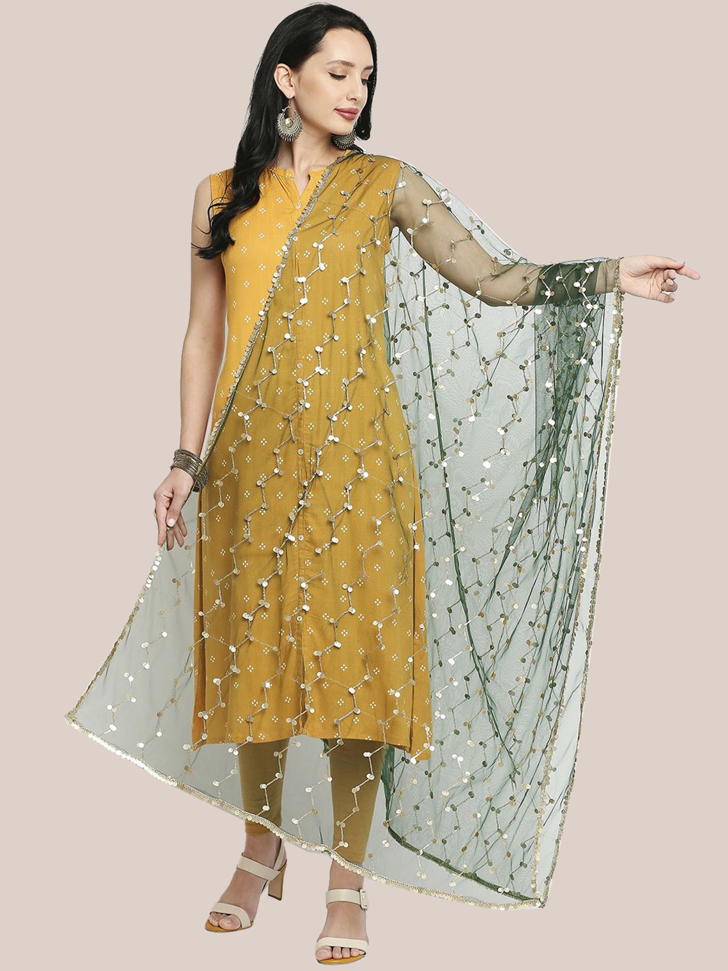 Dupatta Bazaar Green Embellished Dupatta