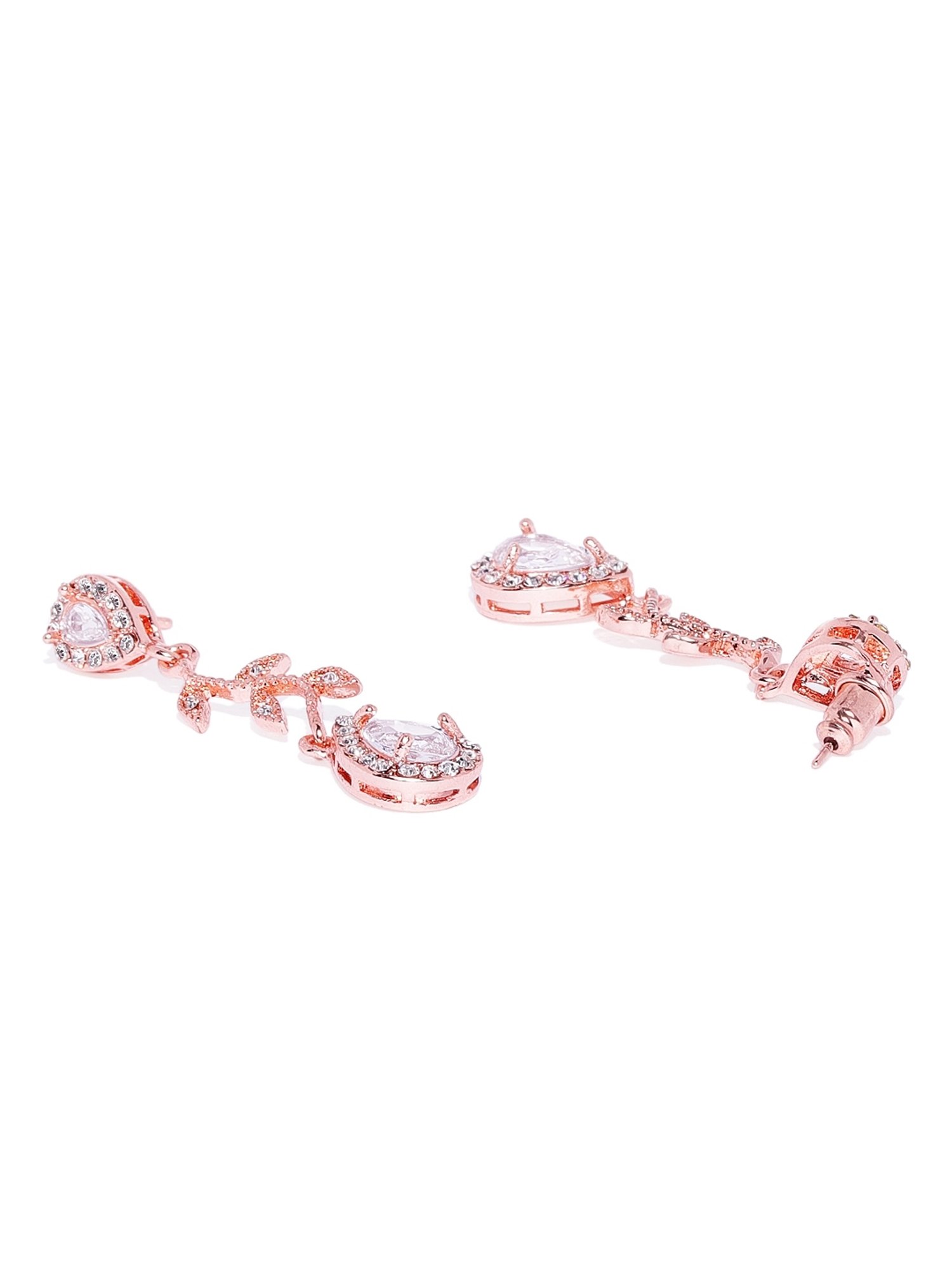 OOMPH Rose Golden Tone Floral Cubic Zirconia Office-Wear Fashion Drop Earrings for Women