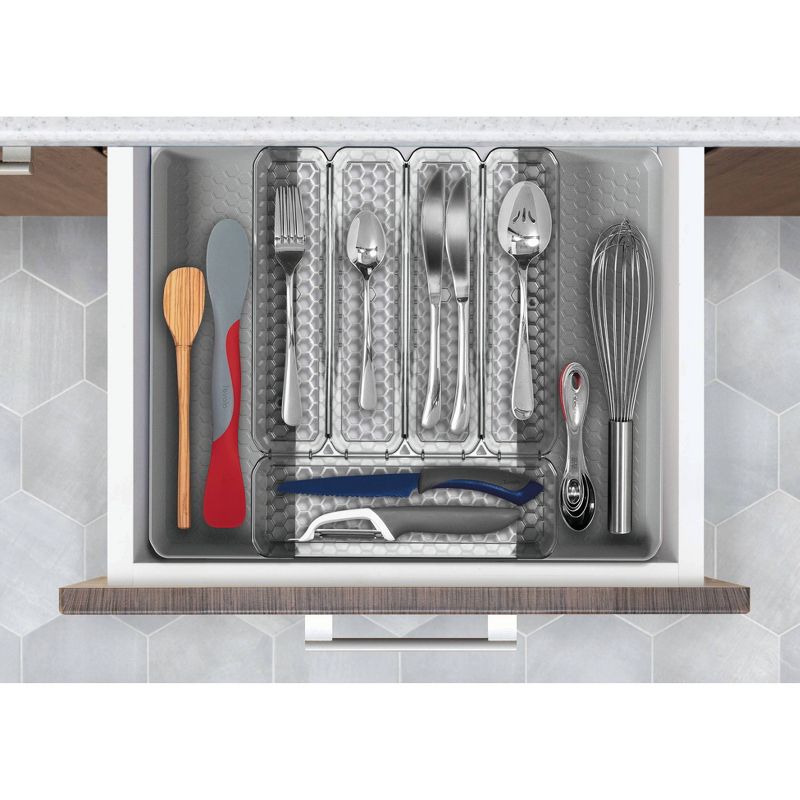 10"x13" Hexa 5-Divider Expandable Silverware Tray (Expands up to 16.75") Clear - Spectrum Diversified