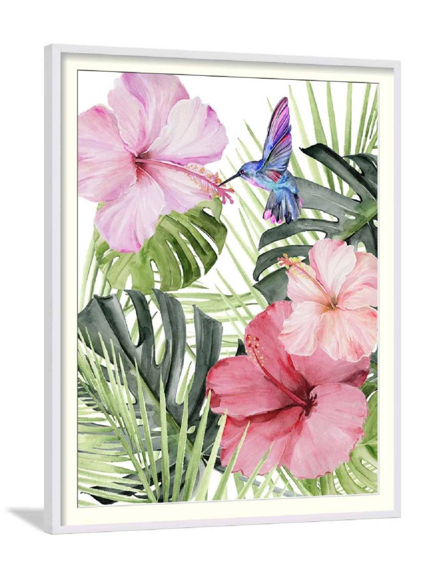 ARTE'VENUE Tropical Hibiscus Flair Pink & Green Paper Wall Arts - Set of 2 (13 X 16 inch Each)
