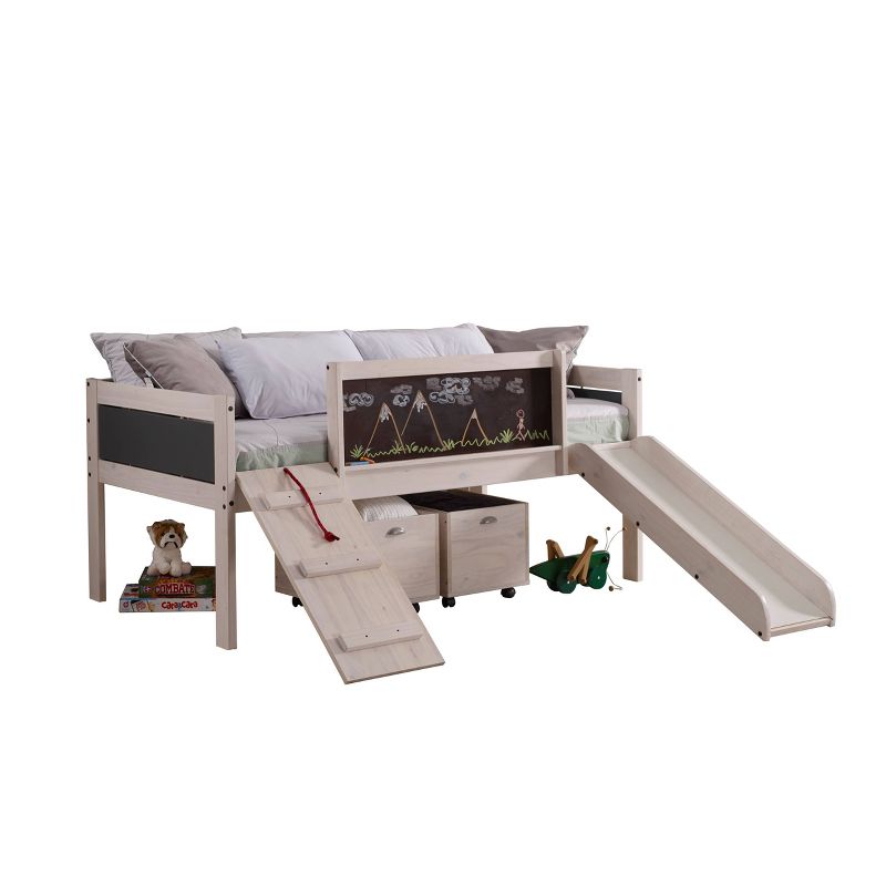 Twin Art Play Junior Low Loft with Toy Boxes White Wash/Dark Gray - Donco Kids