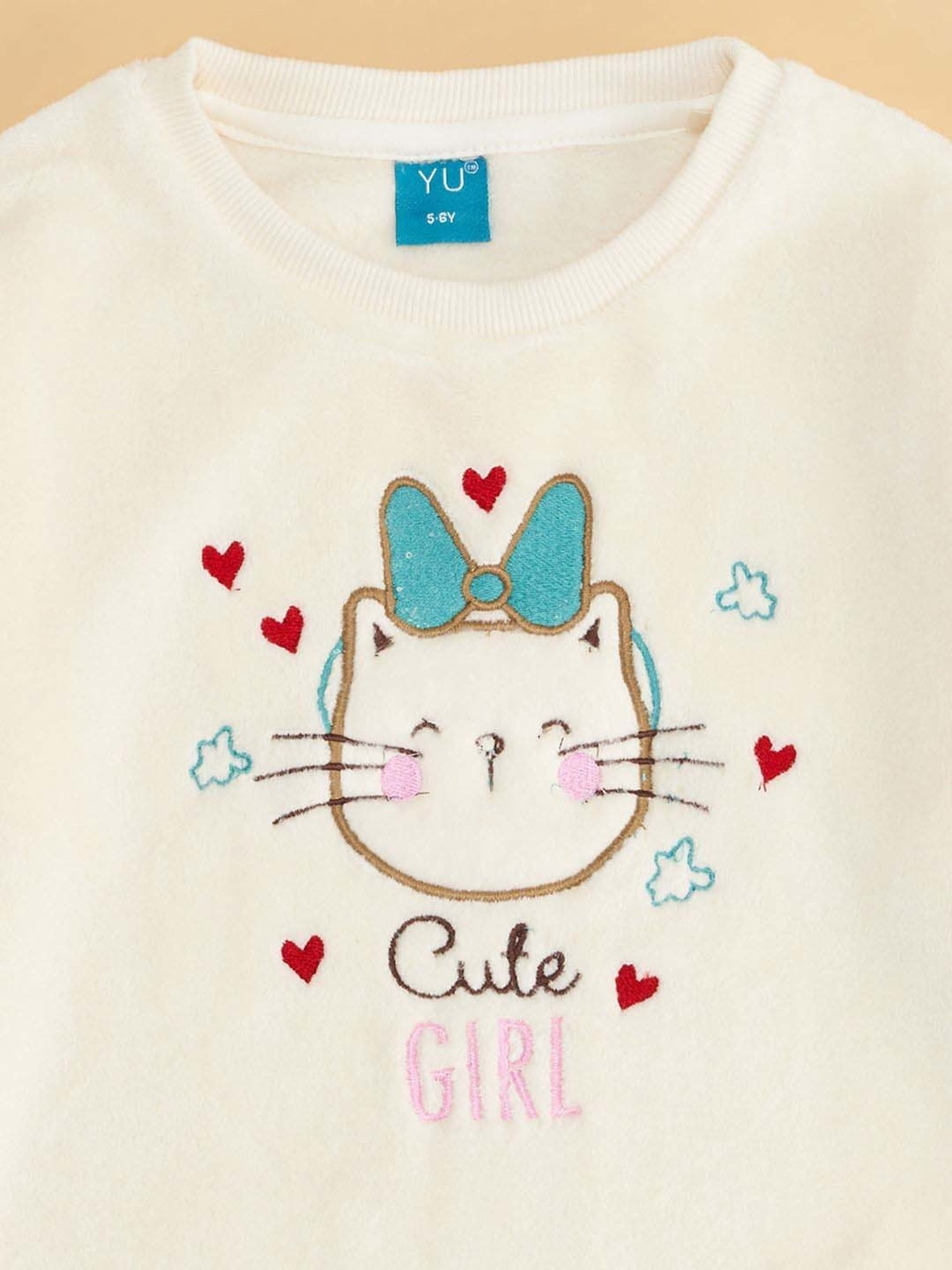 YU by Pantaloons Kids Cream Embroidered Full Sleeves Sweater