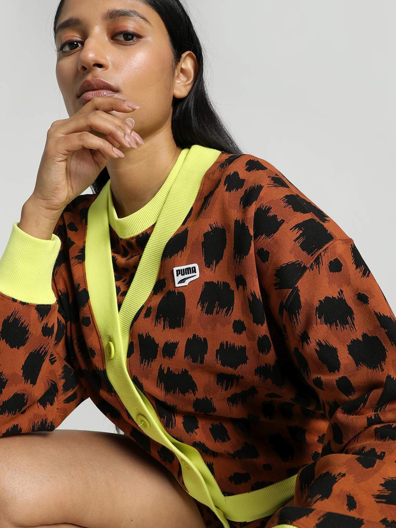 Puma Brown Cotton Printed Cardigan