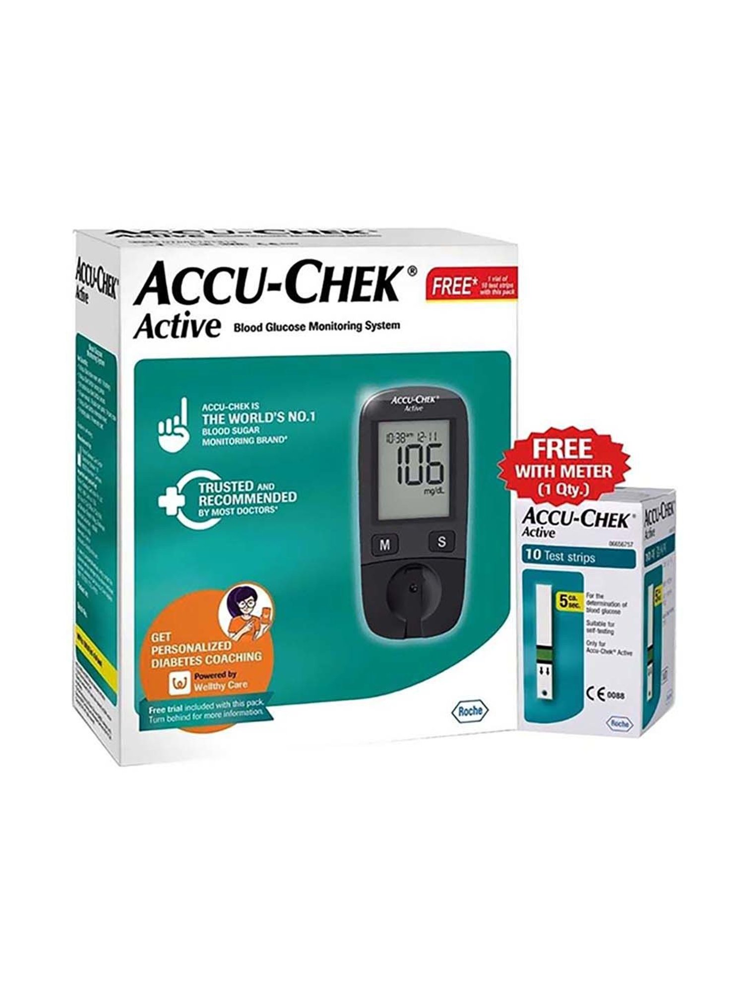 Accu Chek Active Blood Glucometer Kit with 10 Test Strips (Black)