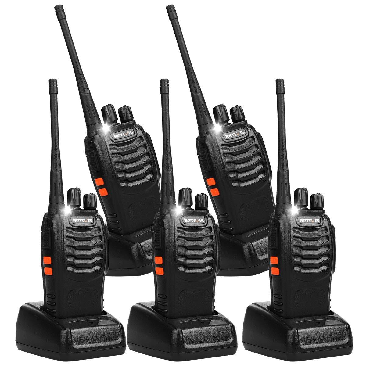 Retevis H-777 2 Way Radios USB Walkie Talkies UHF 16CH Long Range Rechargeable Two Way Radios with Flashlight for Adults (5 Pack)