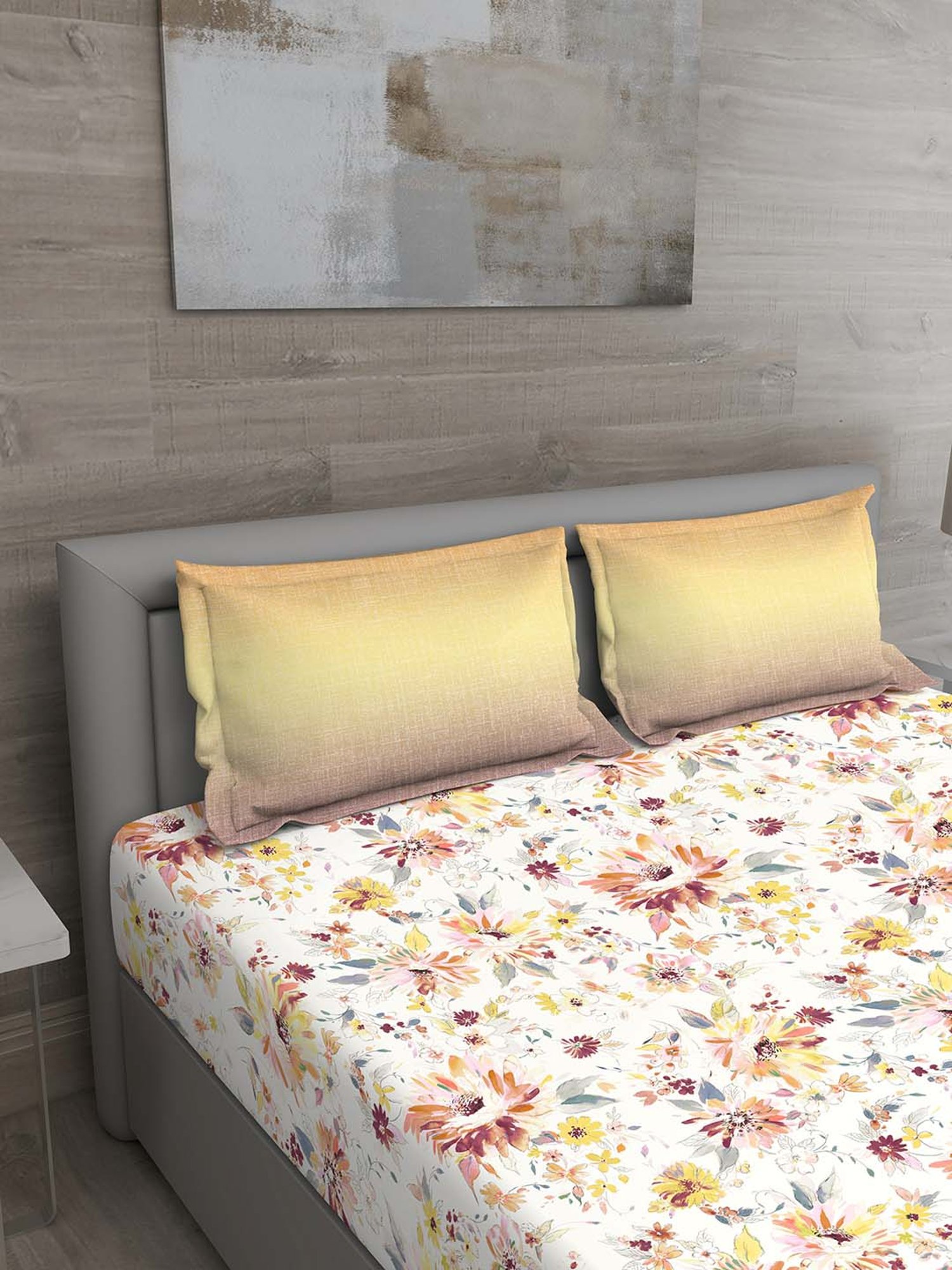 GM Orange & Yellow 100% Cotton 144 TC Queen Bedsheet Set