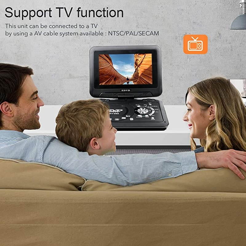 98quot Portable DVD Player Supports SD CardUSB PortCDDVD Rede Controller2 Hour Rechargeable Battery 9quot EyeProtective Screen Support AVinOutRegion Free Black