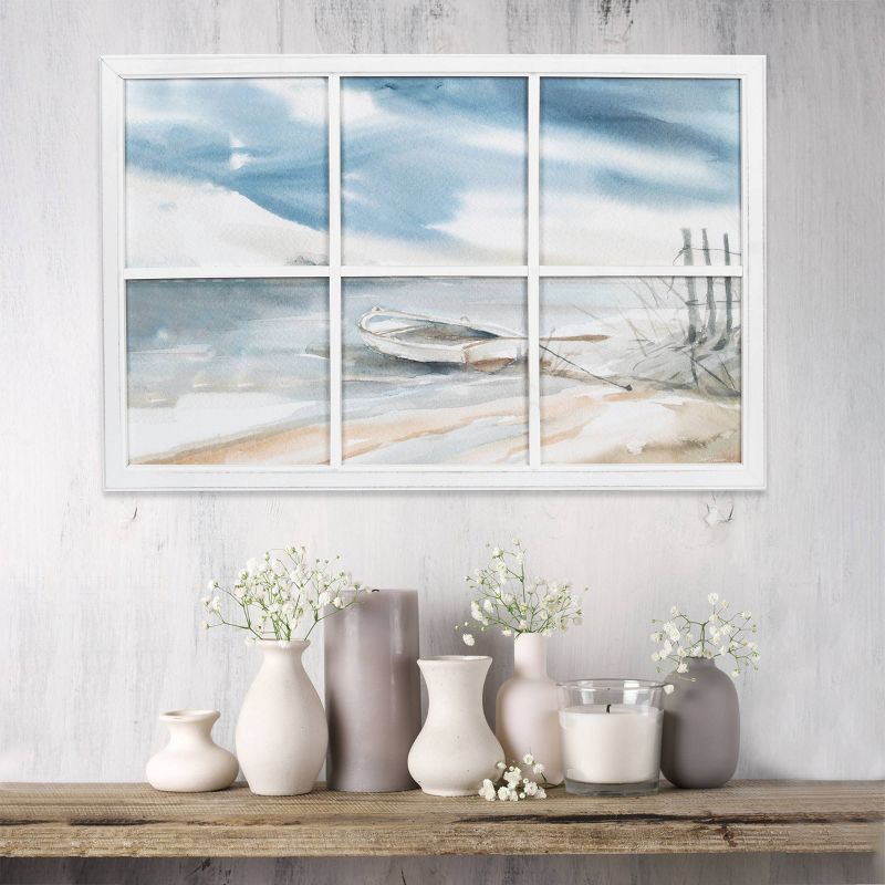 24" x 36" Rowboat Windowpane Framed Wall Art Blue/White - New View