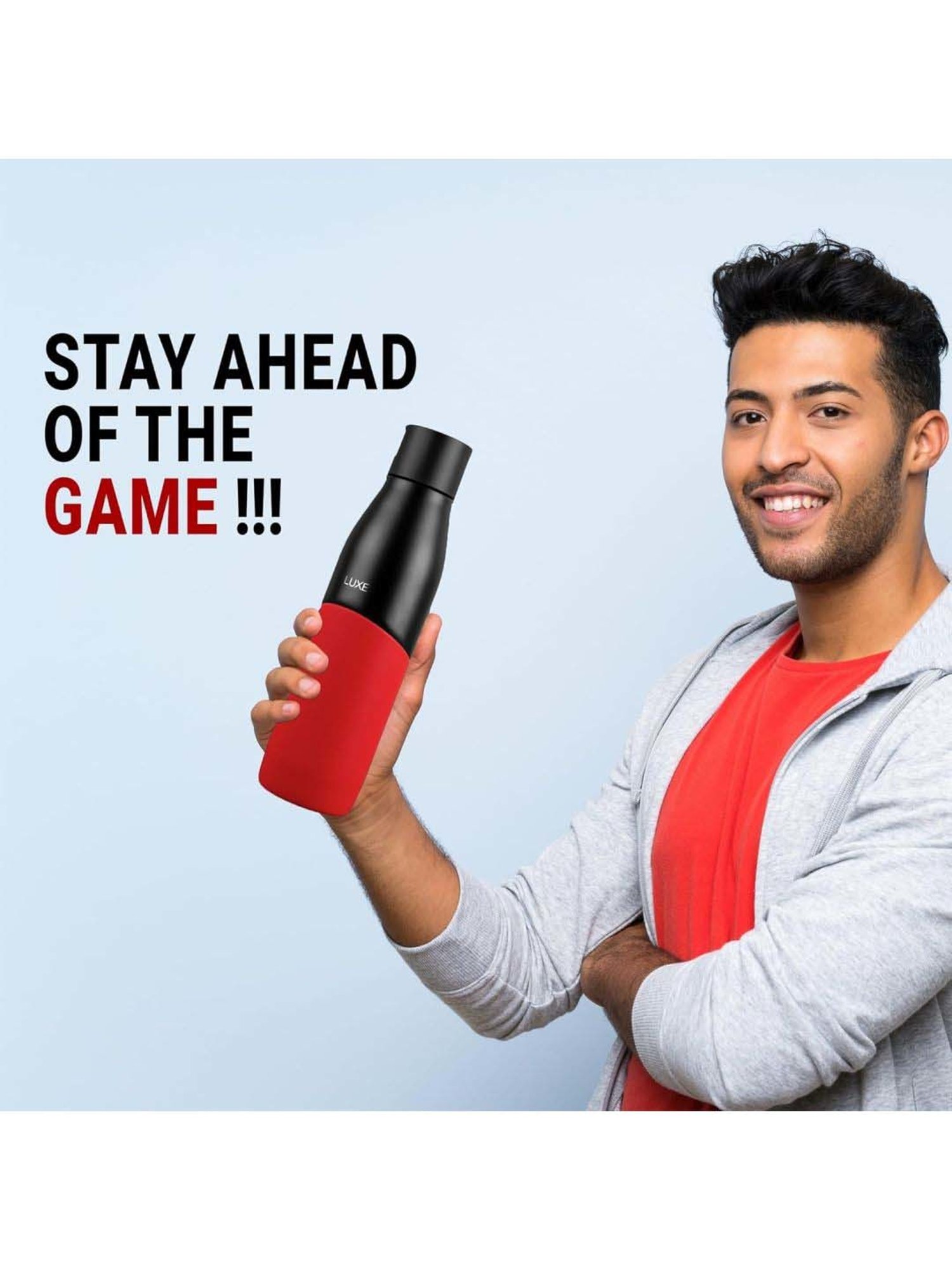 Pigeon Red & Black Stainless Steel Luxe Thermos Flask With Straw (0.5 L)