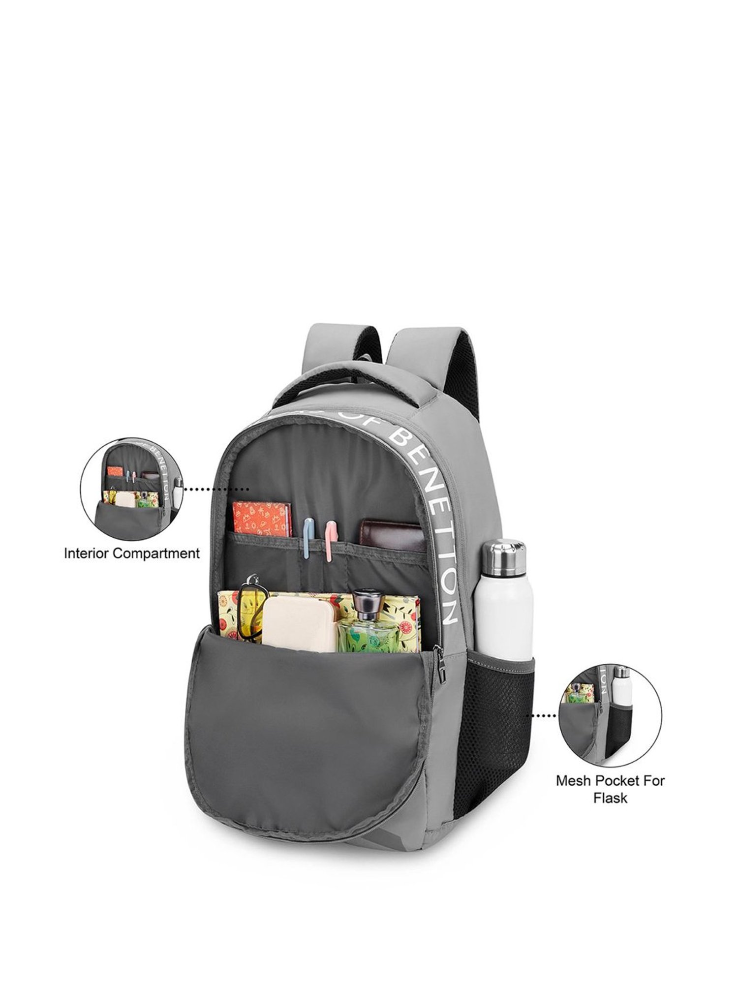United Colors of Benetton Noble 23 Ltrs Grey Medium Laptop Backpack