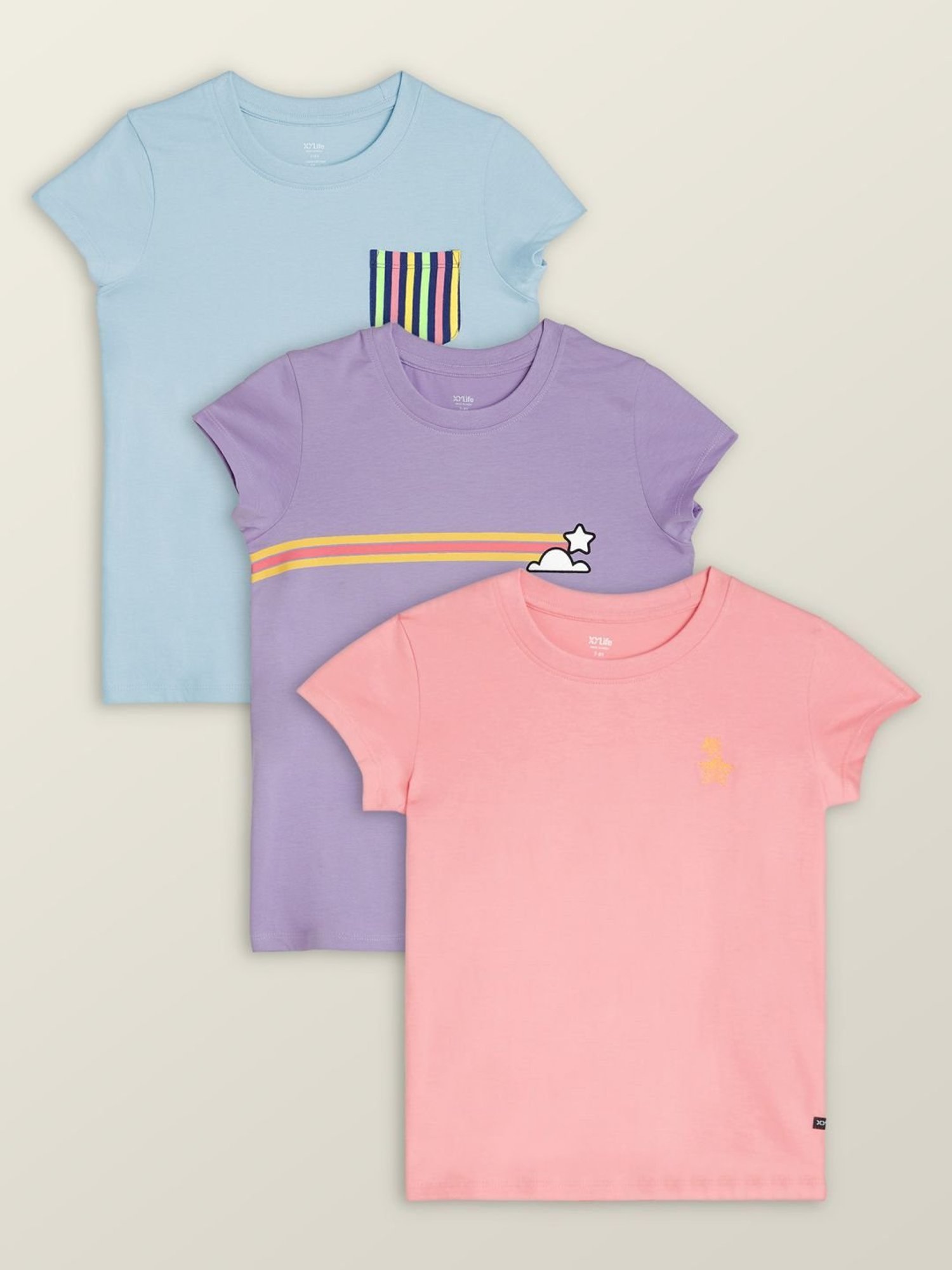 XY Life Kids Multicolor Cotton Printed T-Shirt (Pack of 3)