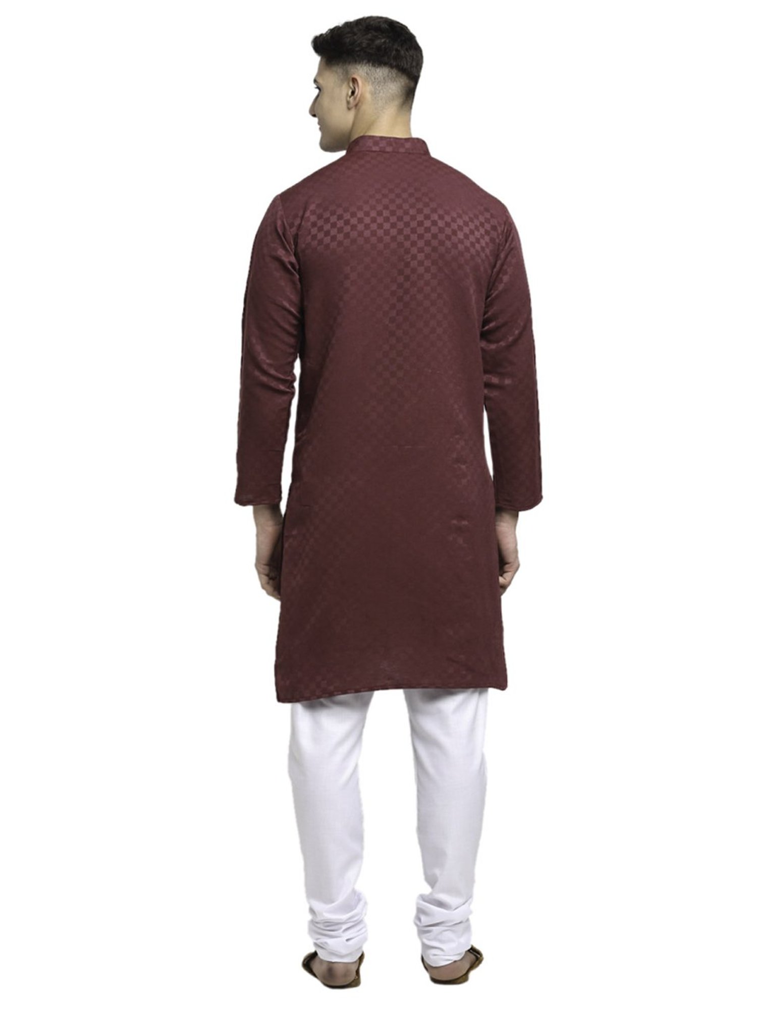 Benstoke Maroon & White Cotton Regular Fit Self Pattern Kurta Bottom Sets