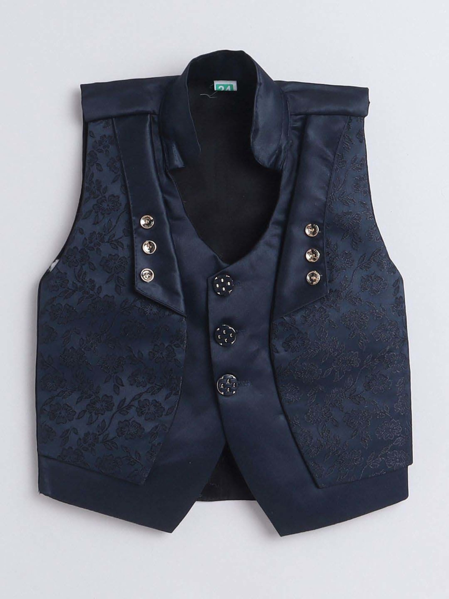 Fourfolds Boys Navy Blue Solid Full Sleeves Clothing Set