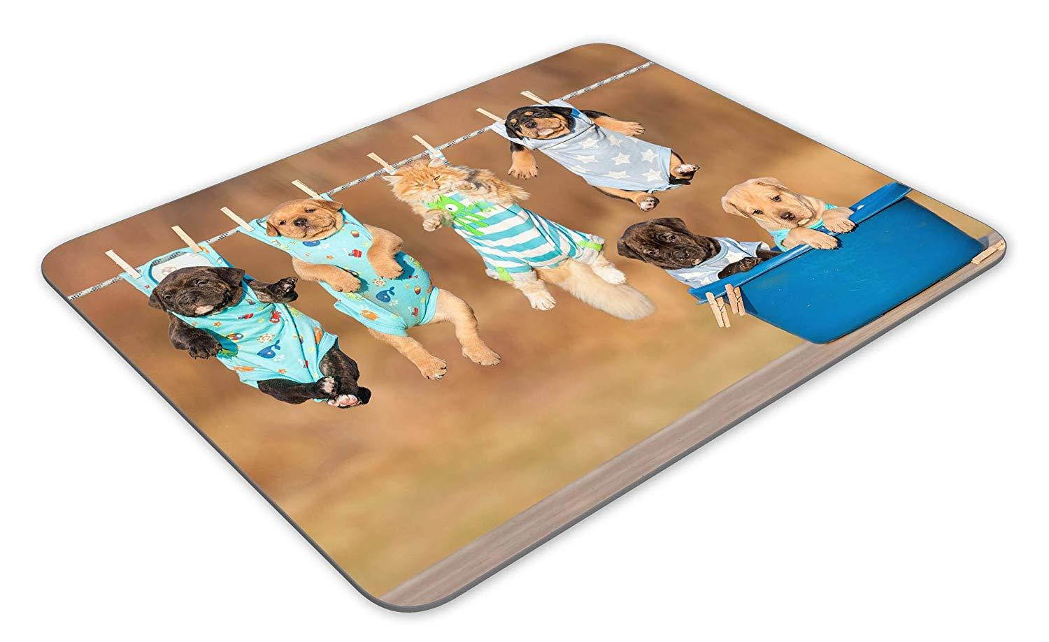The funny puppy is drying on the rope Mouse Pad mouse mouse pad Mouse Pad Pad Office Mouse Pad Gaming Mouse Pad Mat Mouse Pad mousepad Dimension: 9.5" x 7.9"