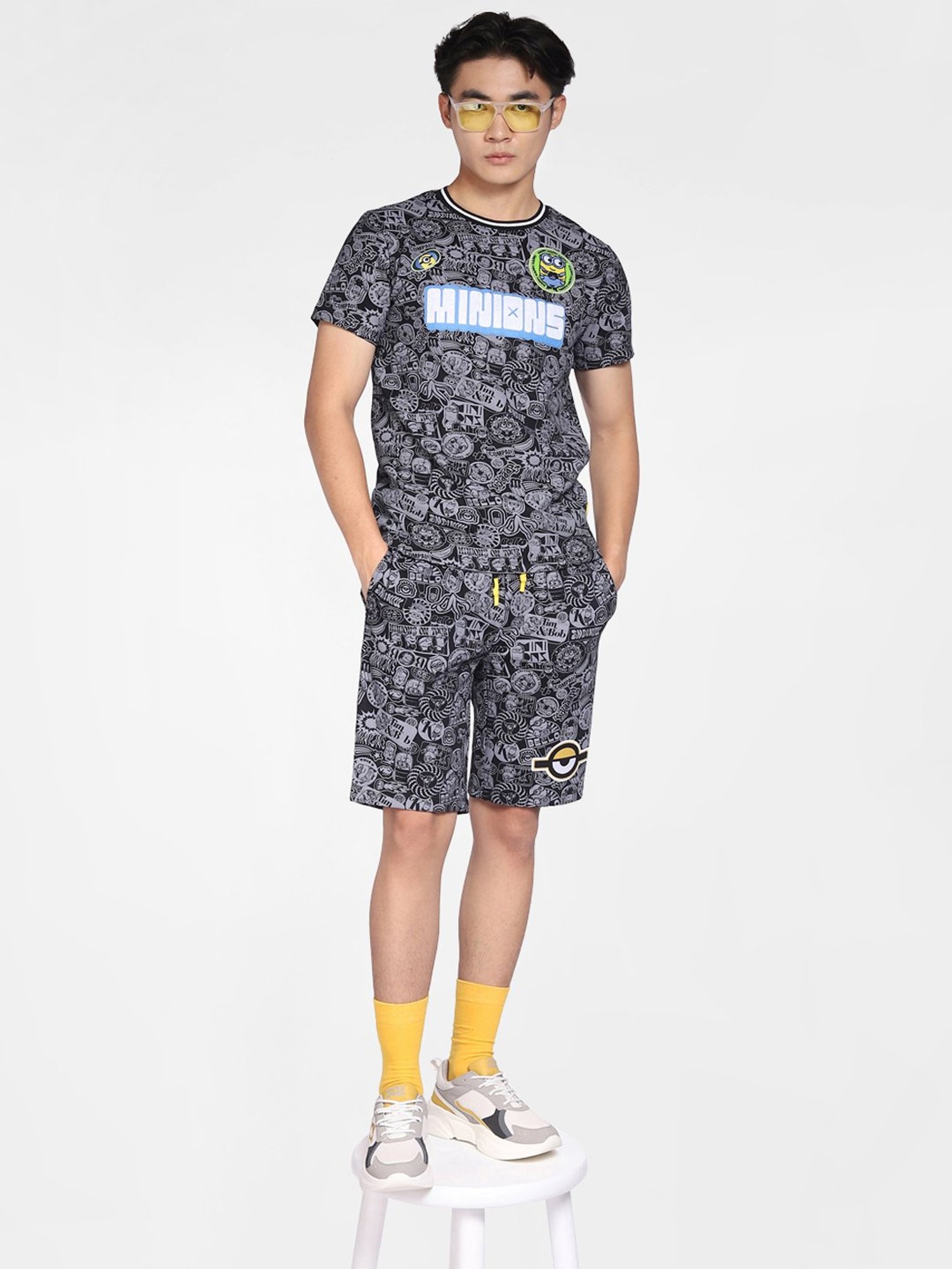 Jack & Jones Jet Black Cotton Regular Fit Printed Shorts