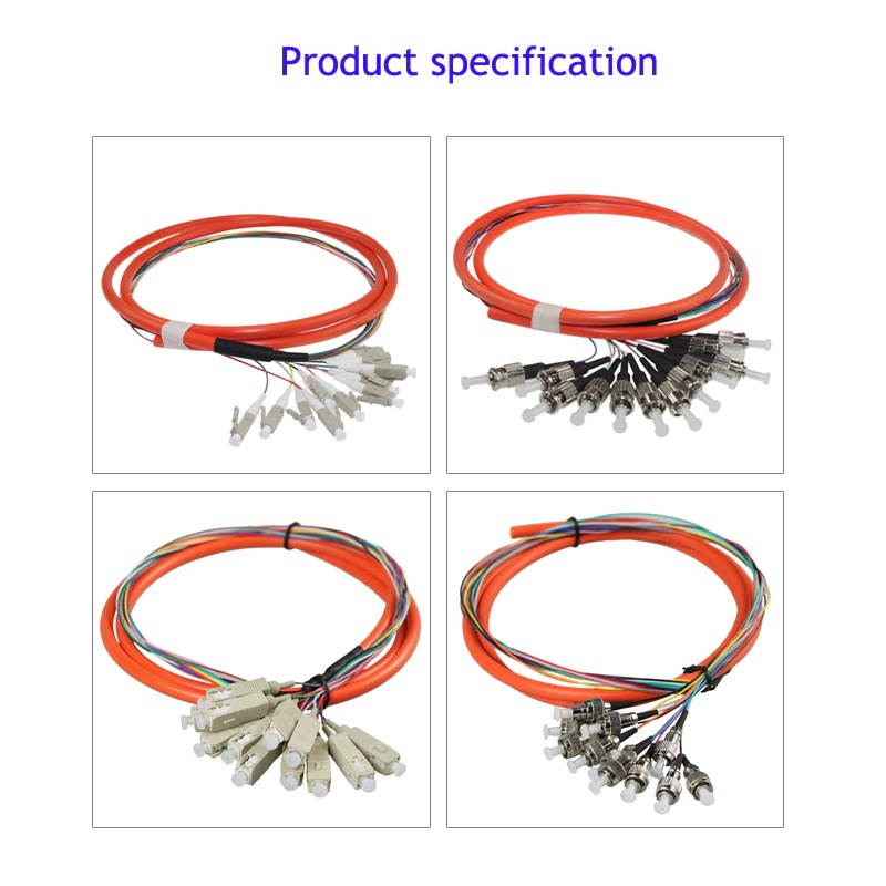 SC 12 cores Simplex mode fanout fiber pigtail SC Connector multimode 1.5M Bundle fiber optic Pigtails
