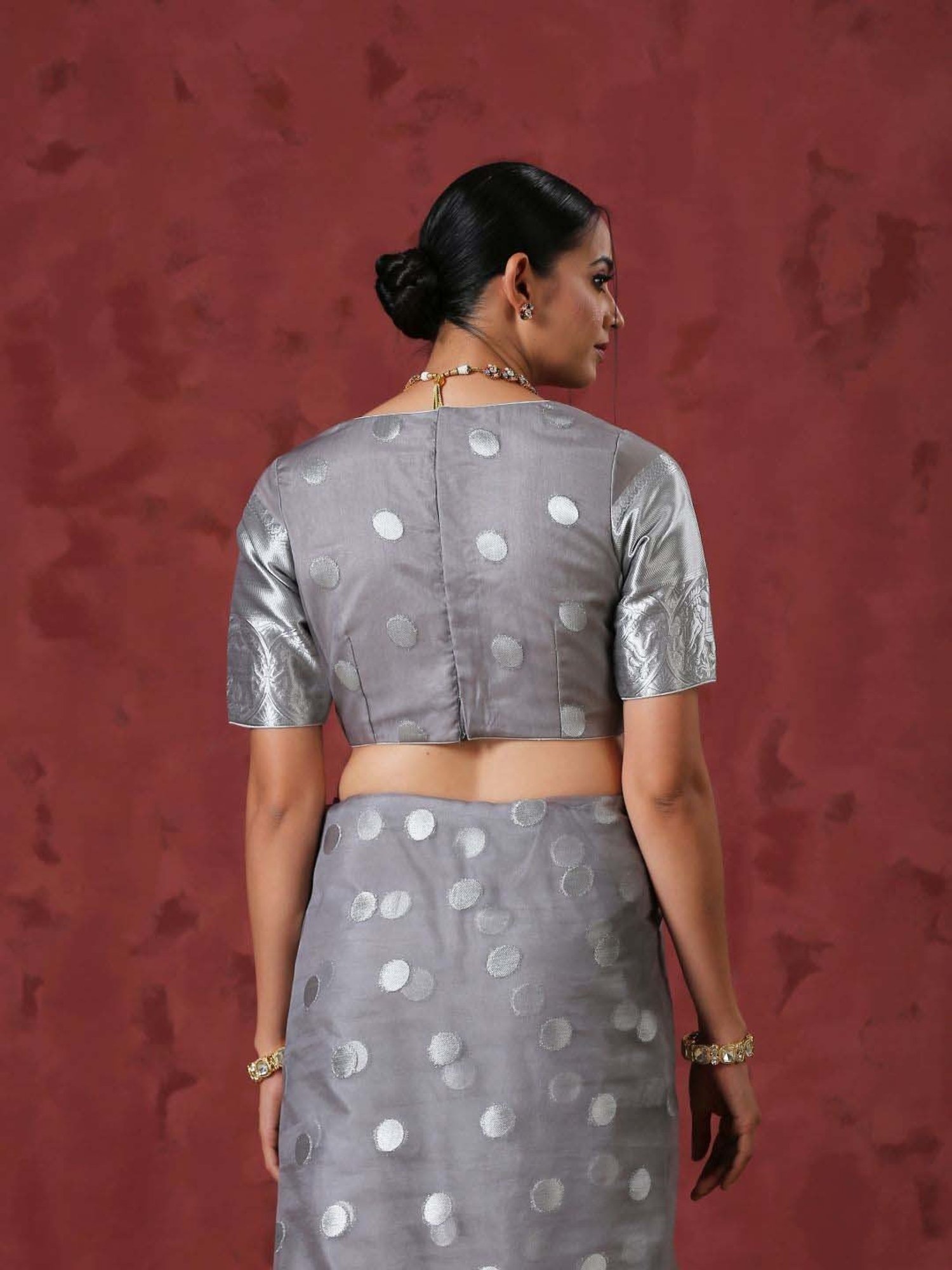 Swtantra Grey Woven Pattern Readymade Blouse