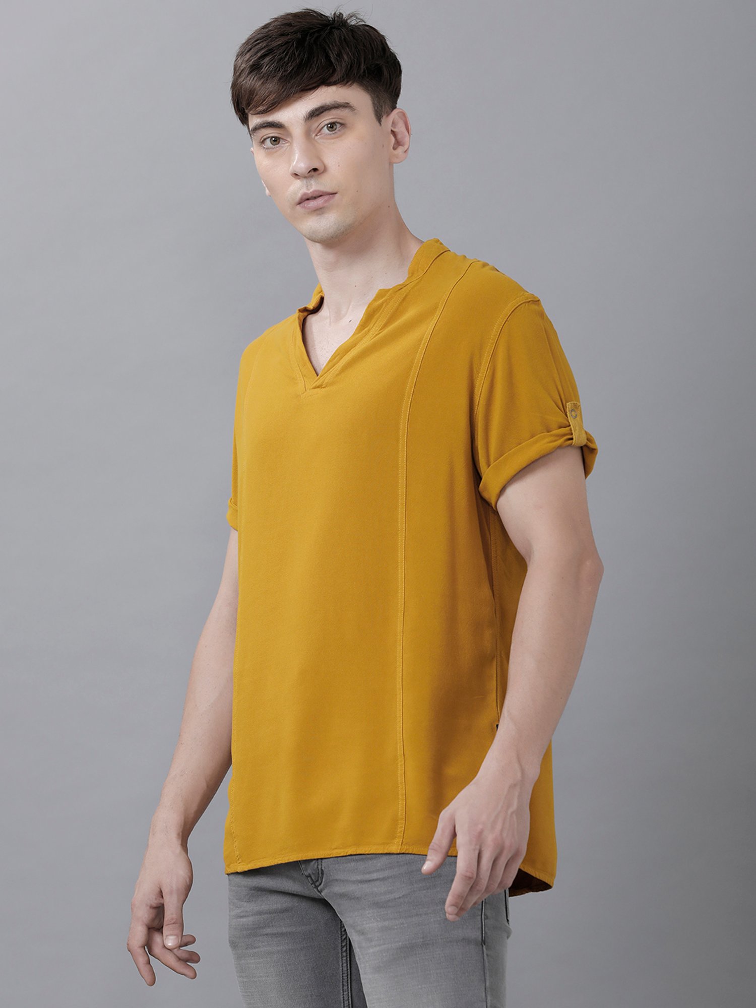 Identiti Mustard V Neck Short Kurta