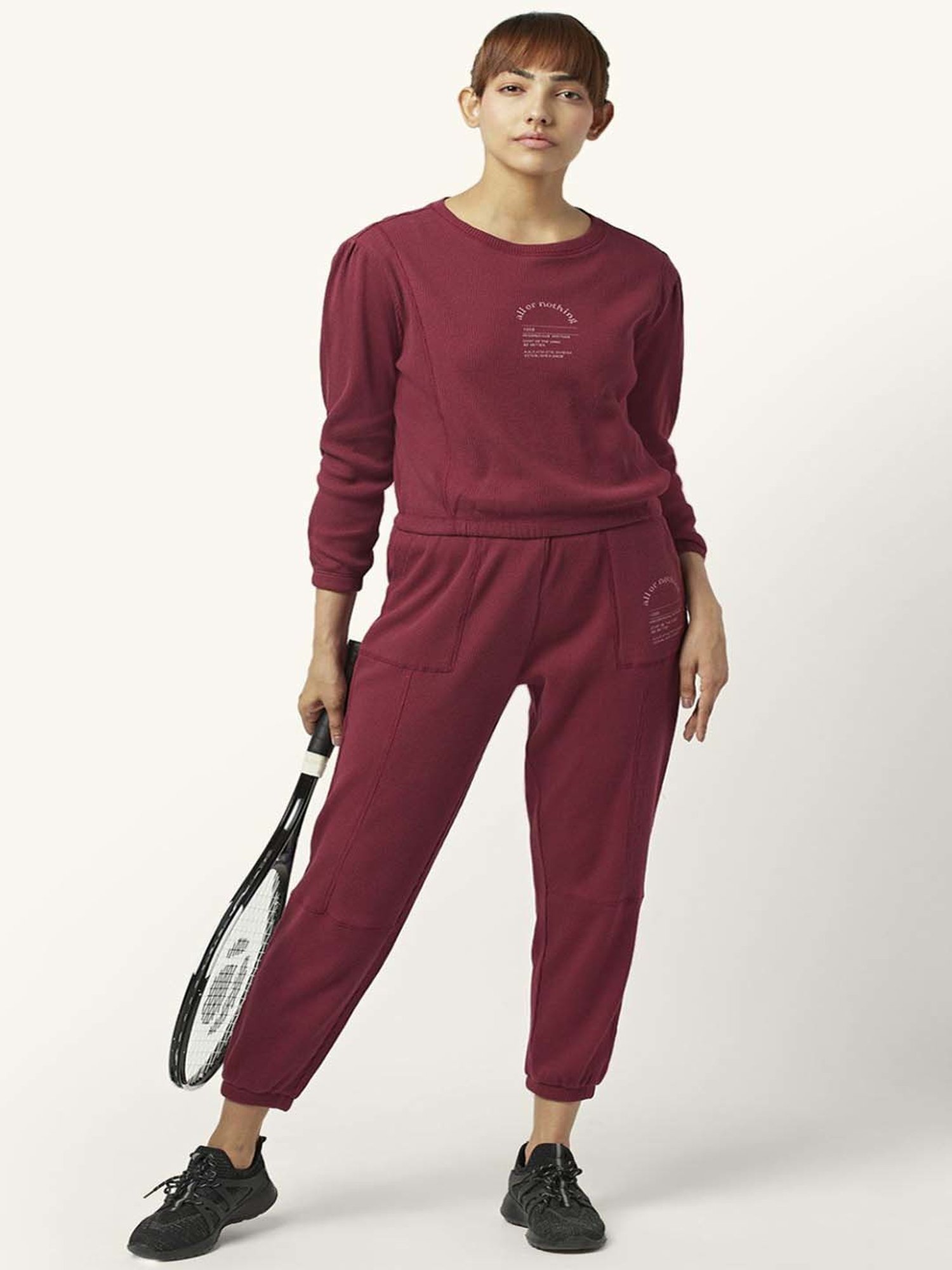 Ajile by Pantaloons Maroon Cotton Printed Sports Top