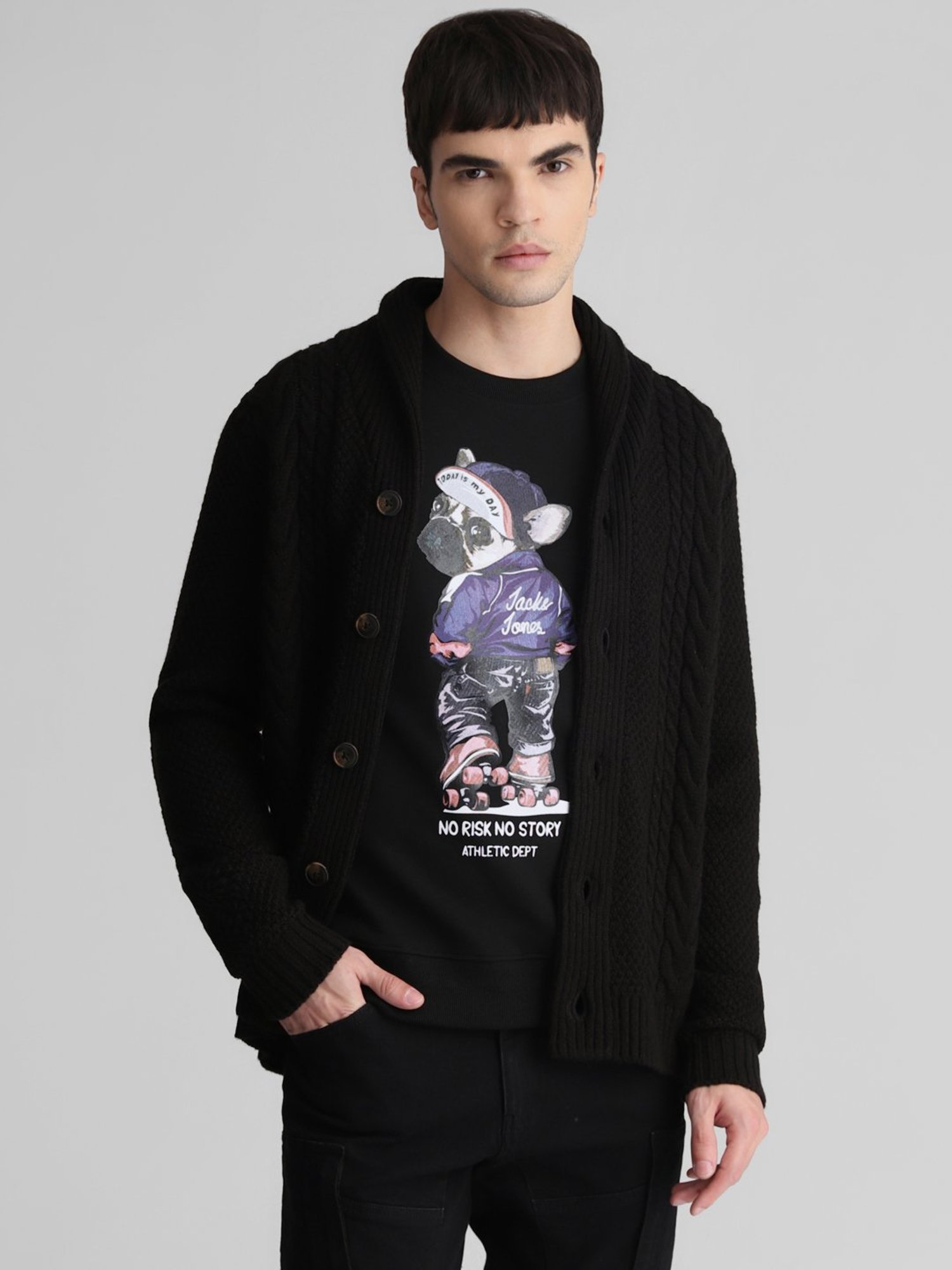 Jack & Jones Black Slim Fit Shawl Collar Cardigan