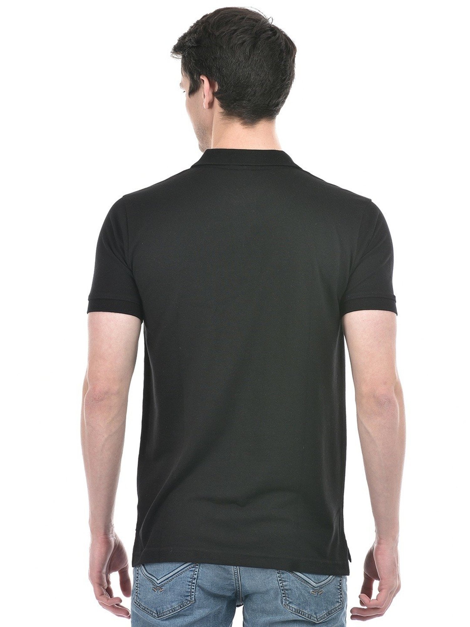 Numero Uno Black Cotton Slim Fit Polo T-Shirt