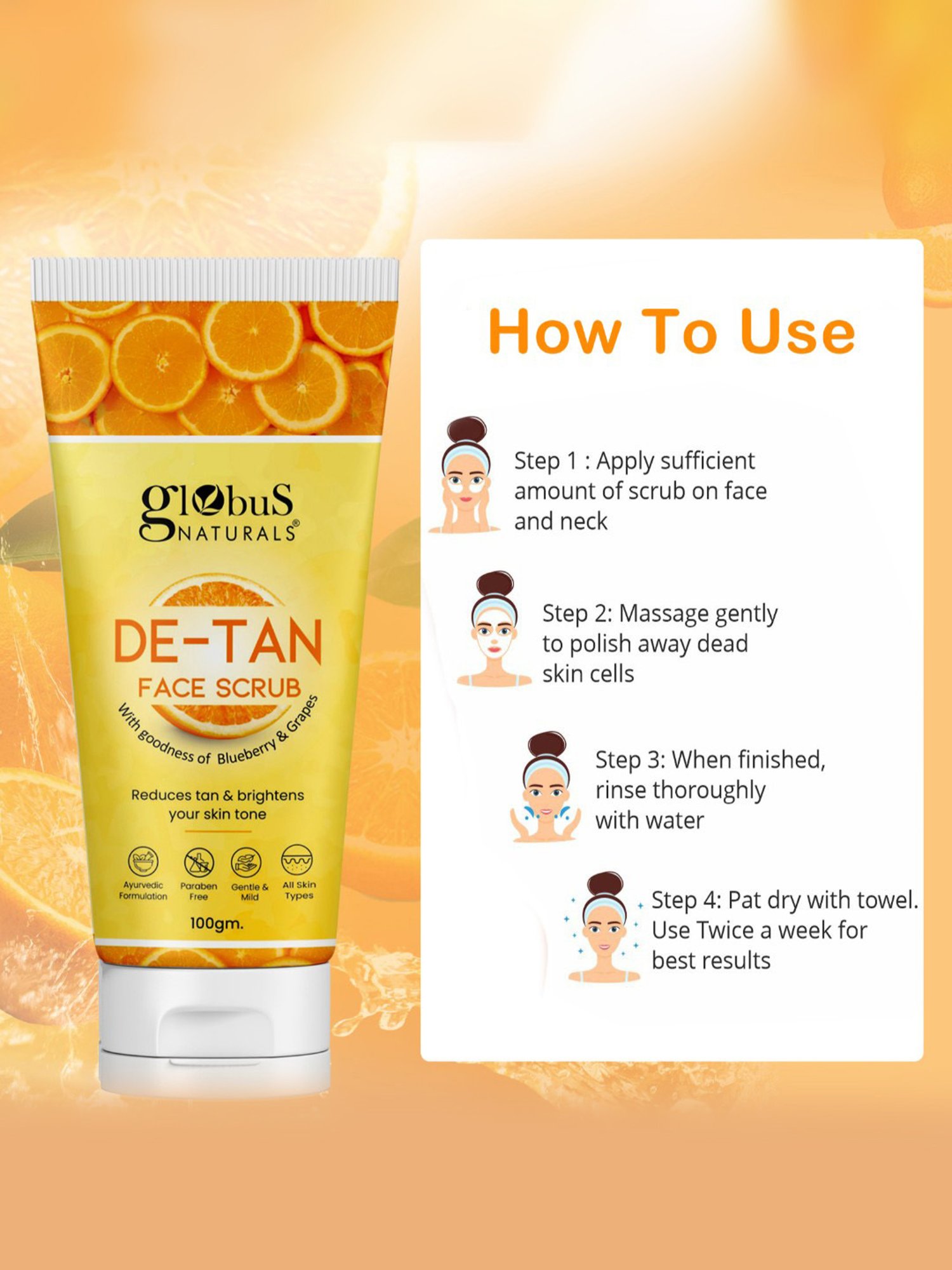 Globus Naturals De-Tan Face Scrub - 100 gm