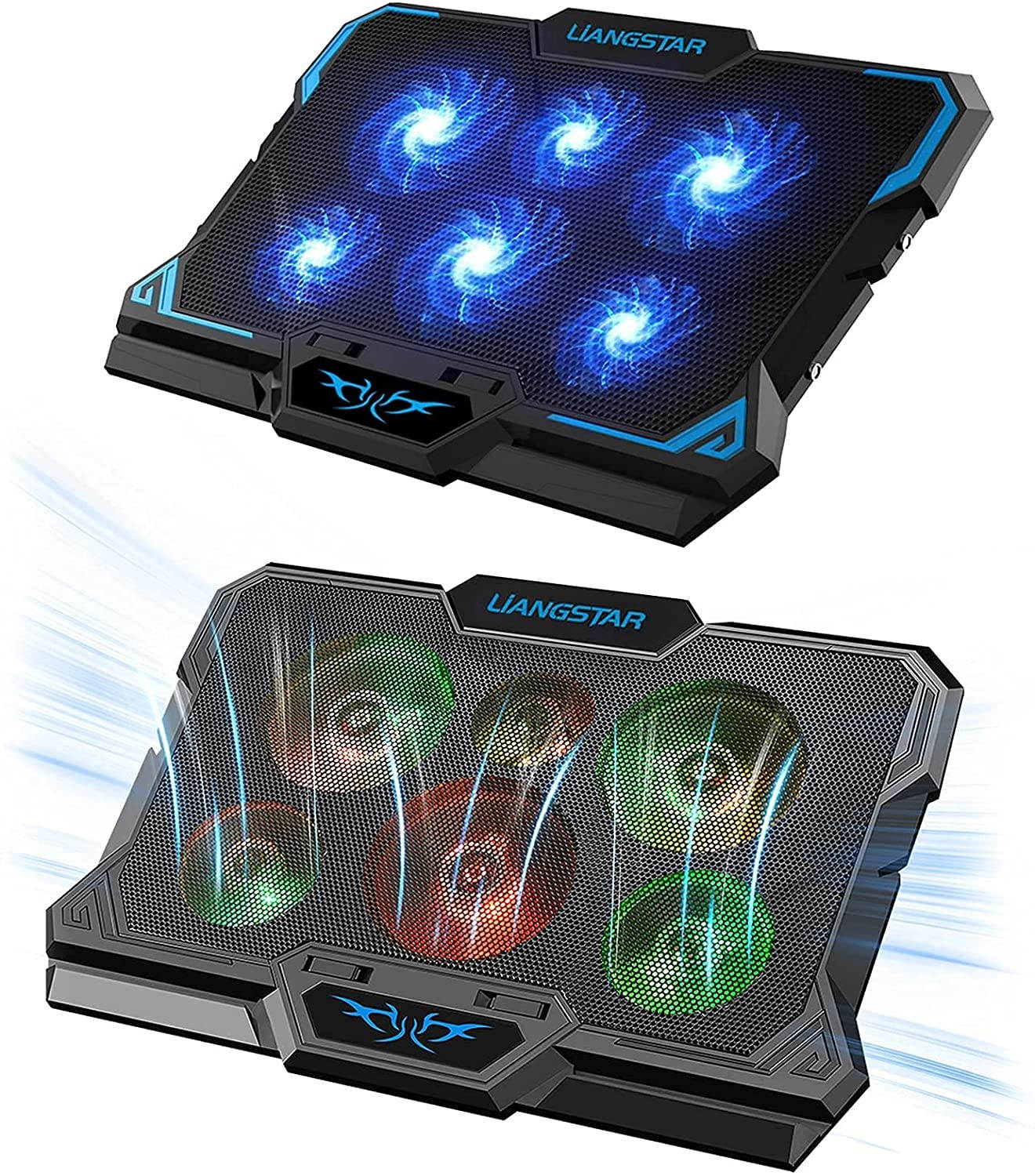 RGB Laptop Cooling Pad with 6 Quiet LED Fans 5 Heights Adjustable and Phone Stand, Dual USB Ports Gaming Laptop Cooler for 11"-18" Gaming Laptops (Blue)
