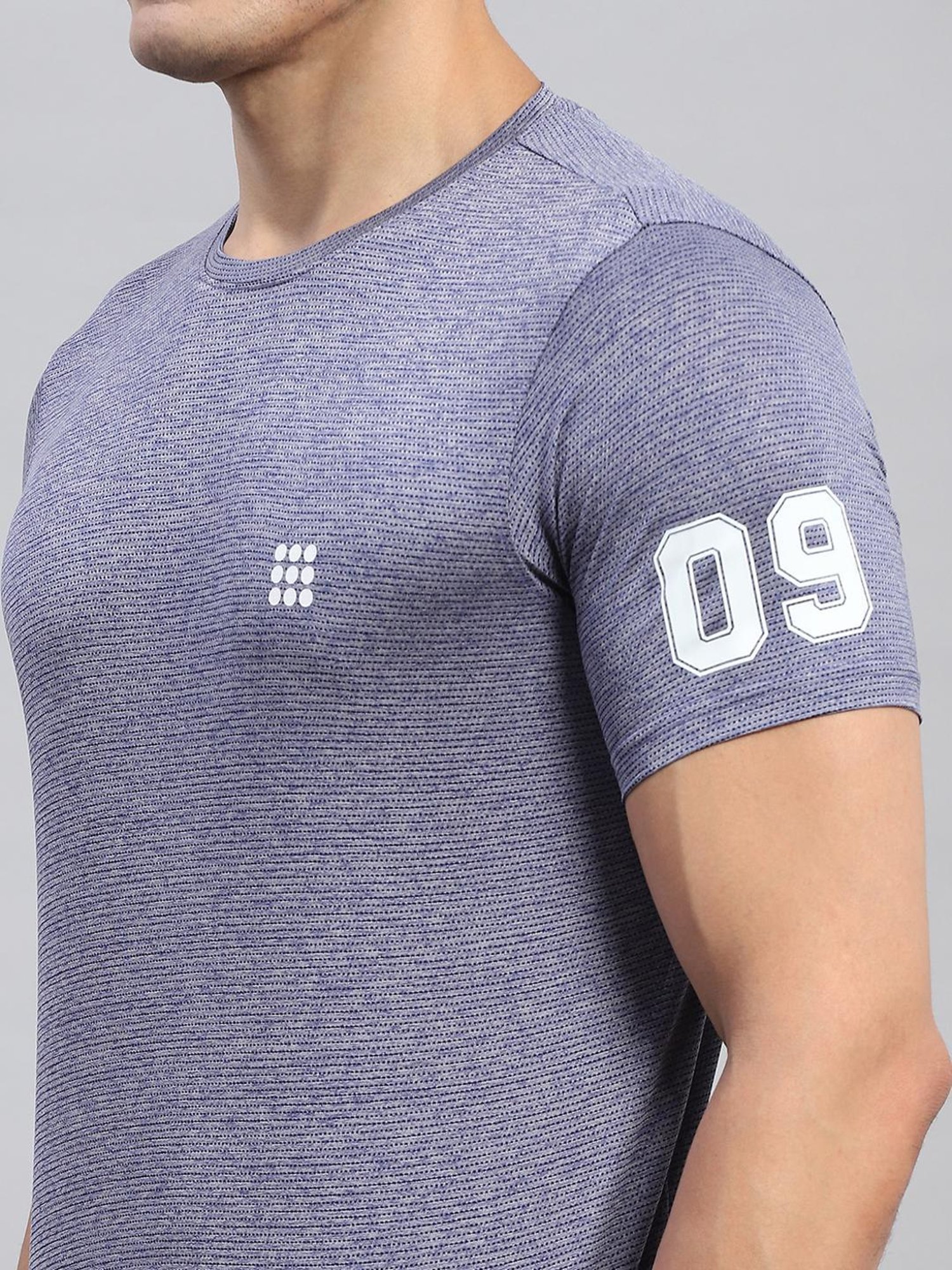 Rock.it Blue Regular Fit Self Pattern T-Shirt