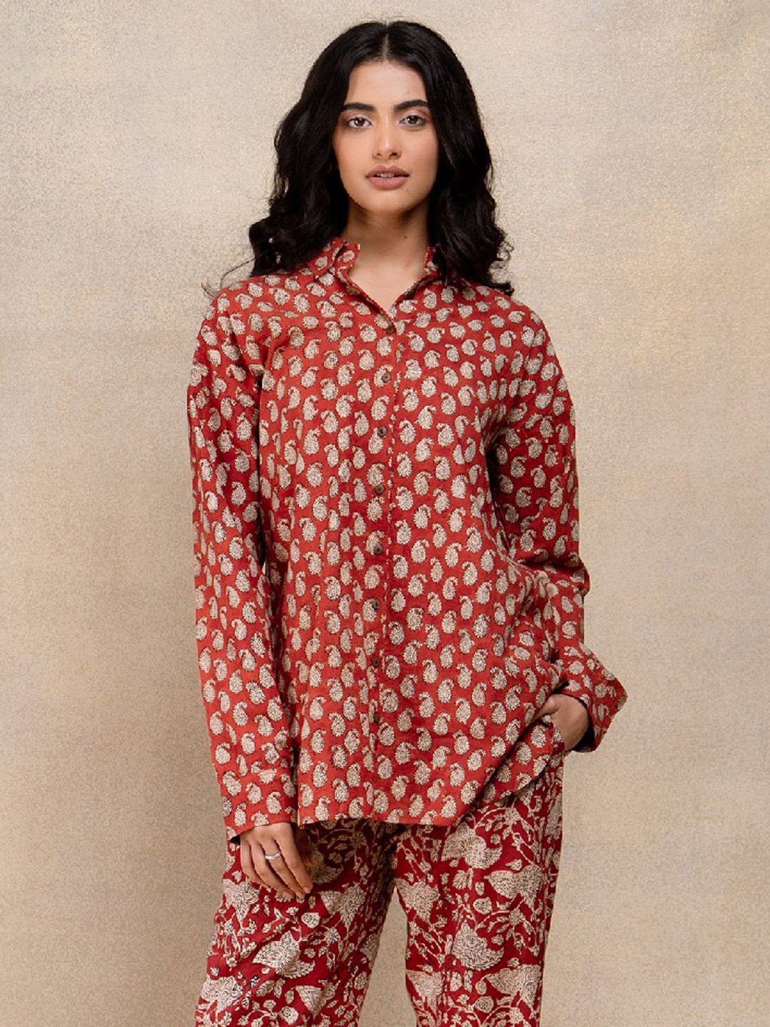 Okhai Red Printed Pure Cotton Shirt