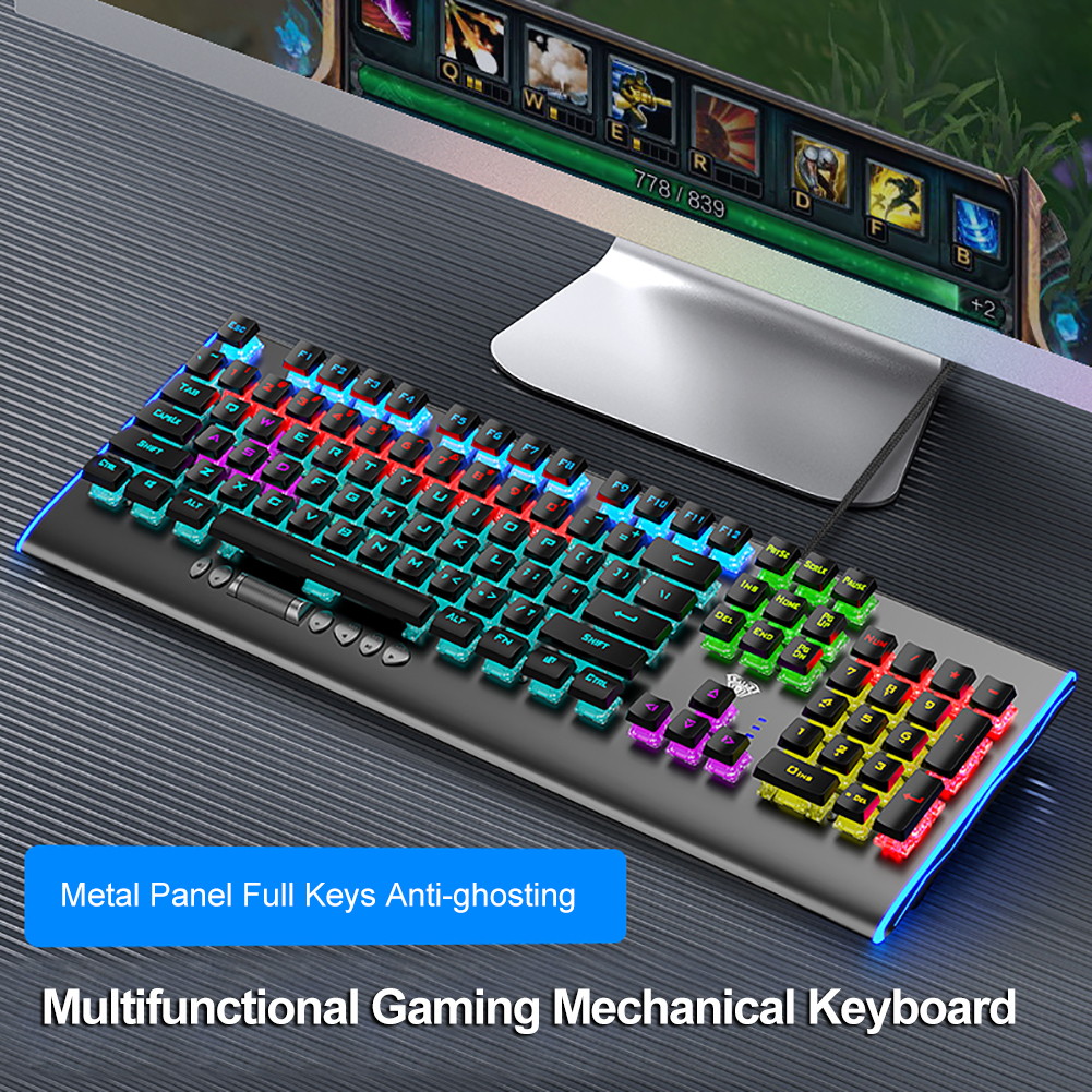AULA F2088 RGB Mechanical Gaming Keyboard, with Media Keys, Detachable Wrist Rest, Rainbow Backlight, Durable Metal Panel, 104 Keys Anti-ghosting Ergonomic USB Wired PC Gaming Keyboards (Blue Switch)