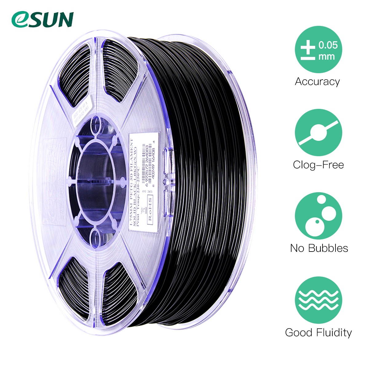 eSUN PETG 1.75mm 3D Printer Filament Printing Consumables Dimensional Accuracy: +/- 0.05mm 1kg(2.2lb) Spool Material Refills Solid Green