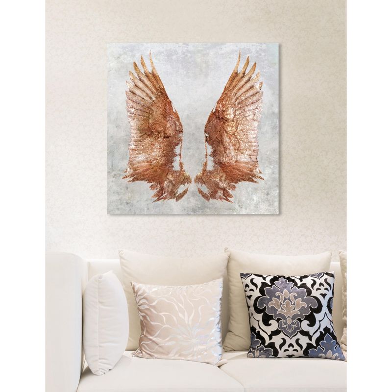 20" x 20" Rose Gold Wings Fashion and Glam Unframed Canvas Wall Art in Pink - Oliver Gal