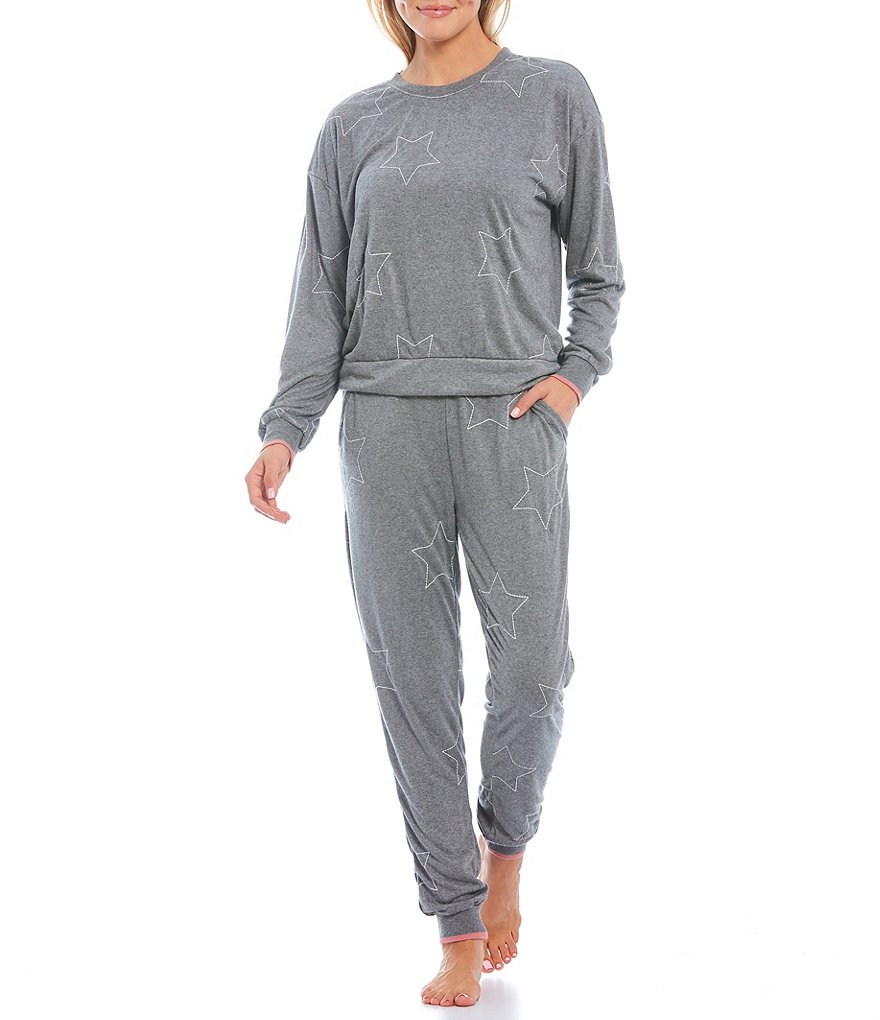 PJ Salvage Embroidered Star Struck Design Coordinating Jogger Sleep Pants